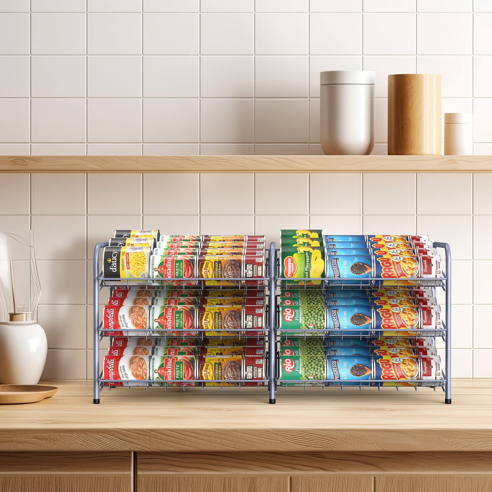 3-Tier Can Organizer for Pantry - Holds 72 Cans | Space-Saving Can Dispenser Rack for Kitchen Cabinets & Countertops | Durable Silver Metal Canned Food Storage Solution (Perfect for Small Kitchens & Pantry Organization)