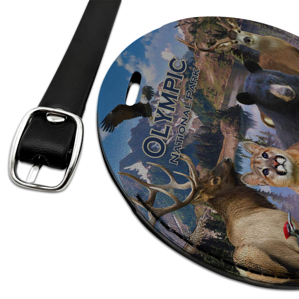 Olympic National Park Washington WA Round Leather Luggage Tag - Personalized Travel ID Card Holder for Suitcases, Backpacks & Bags - Perfect for Vacation, Business Trips & Adventure Travel