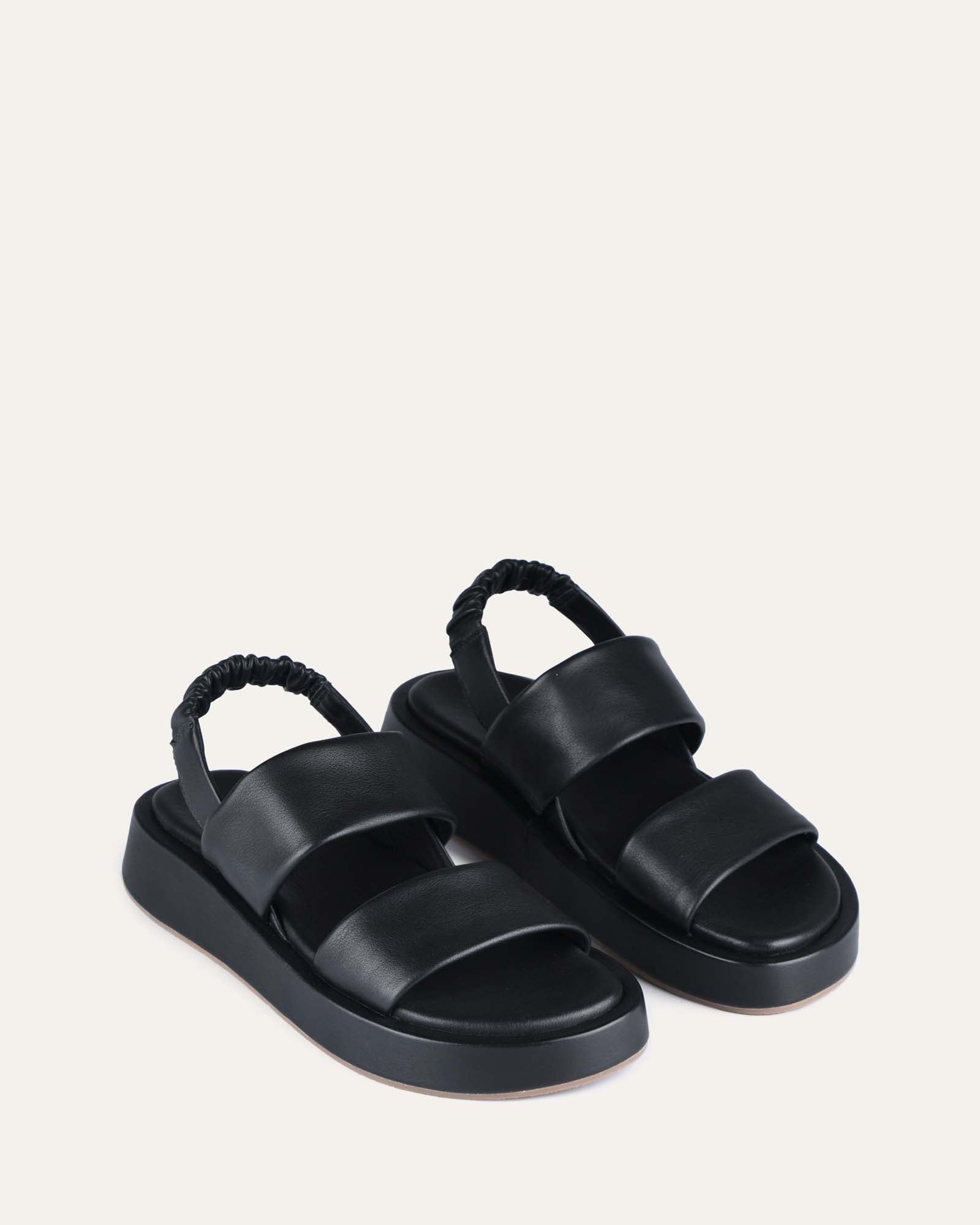 Dana Black Leather Flat Sandals for Women - Comfortable Casual Summer Shoes for Beach, Walking, and Outdoor Activities
