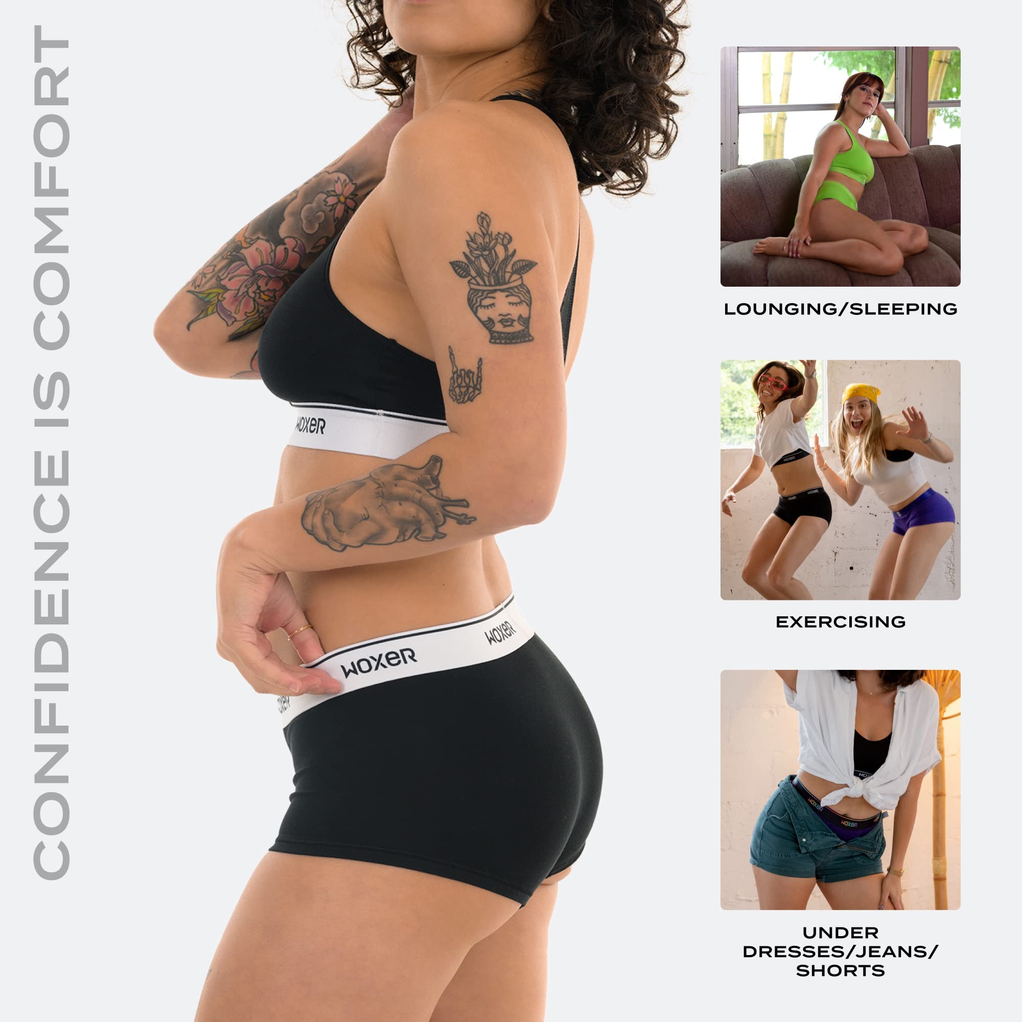 Woxer Women's Boxer Briefs Underwear - Ultra Soft Anti-Chafing Boyshort Panties with No Roll Inseam | Comfortable for Yoga, Workout & Everyday Wear