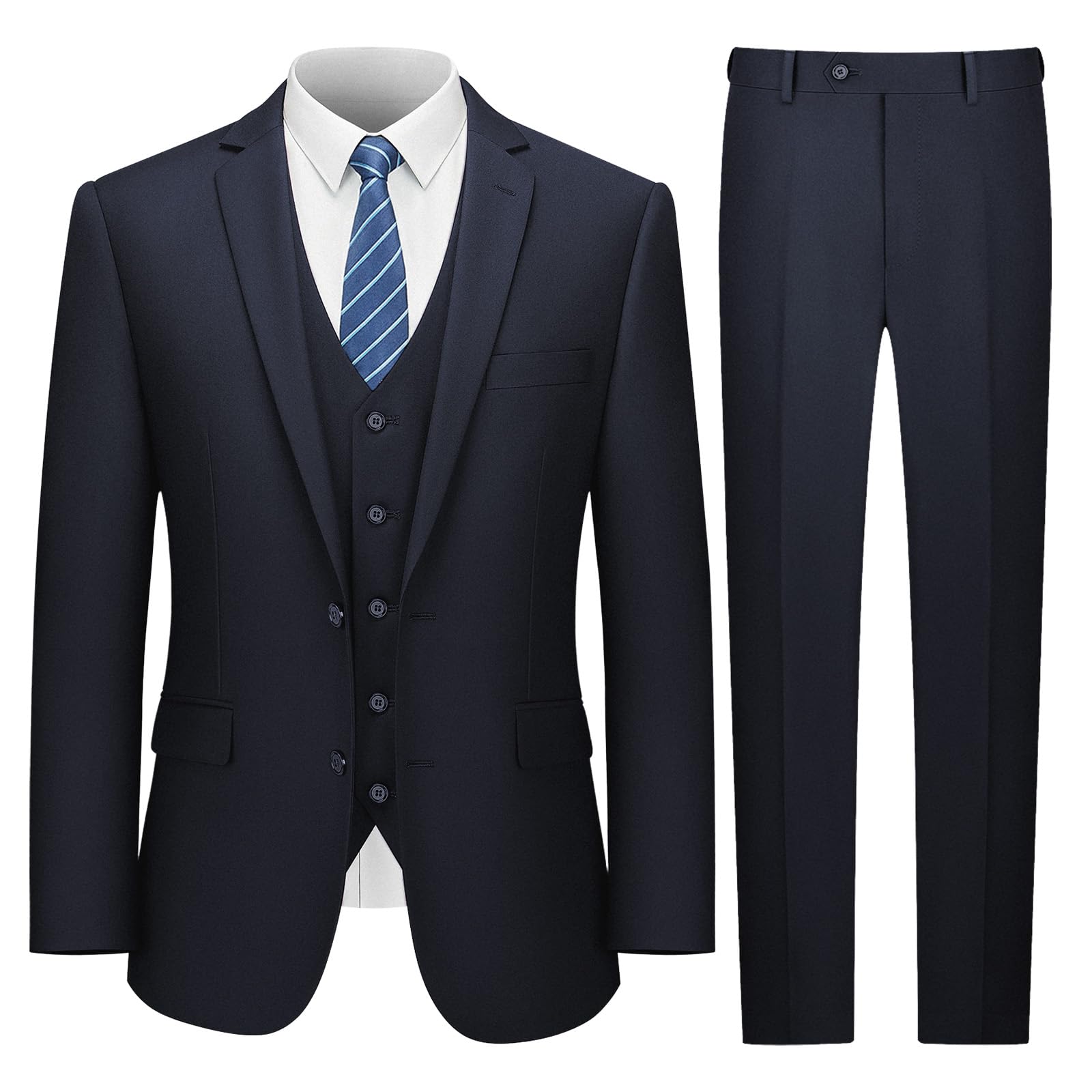 LUPURTY Men's Slim Fit 3-Piece Suit Set - 2 Button Solid Color Jacket, Vest & Pants - Business Formal Wear & Wedding Tuxedo for Groom, Office, Prom & Special Occasions