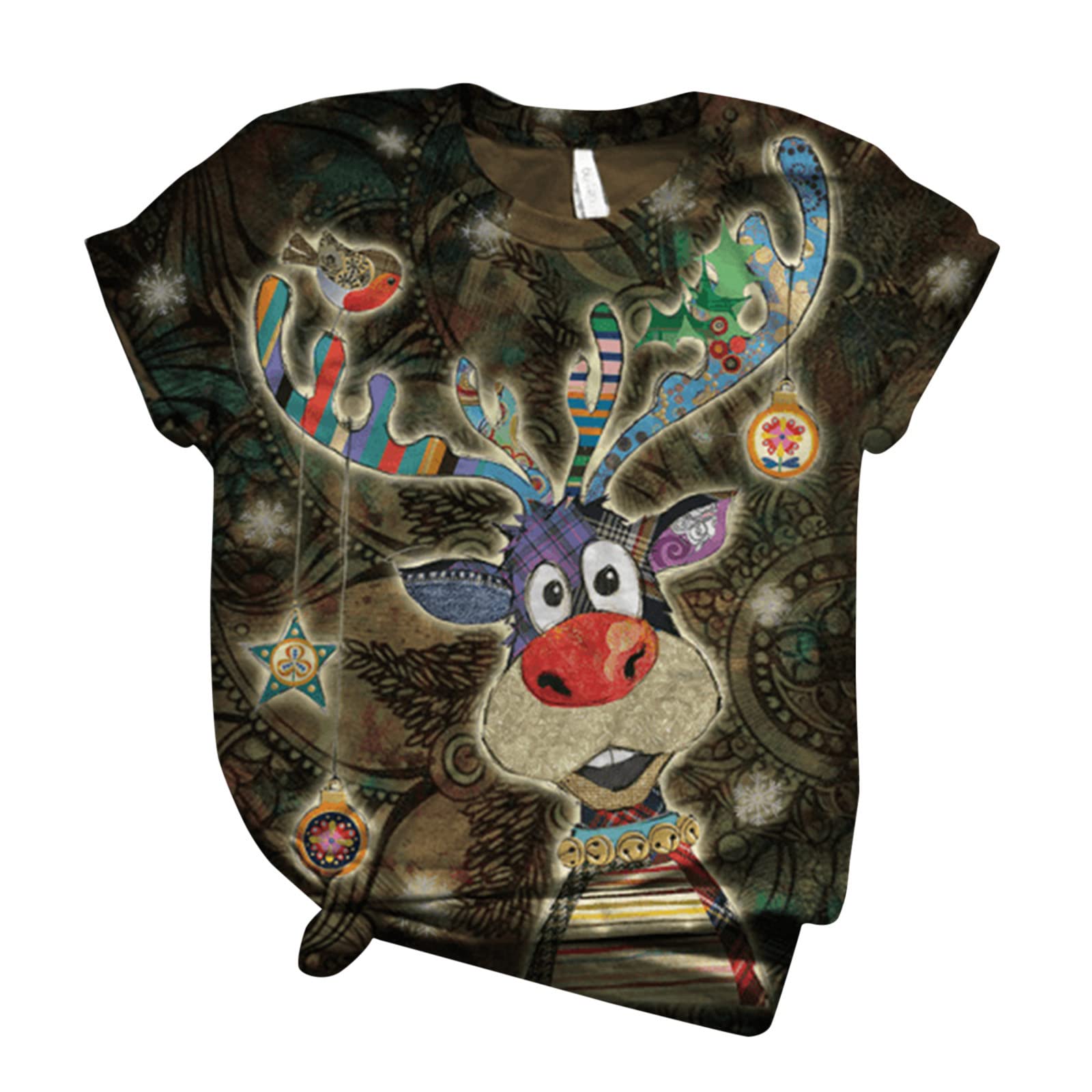 Women's Short Sleeve Graphic T-Shirt - Christmas Dandelion Print Casual Blouse | Perfect for Holiday Parties, Gift Giving & Everyday Wear