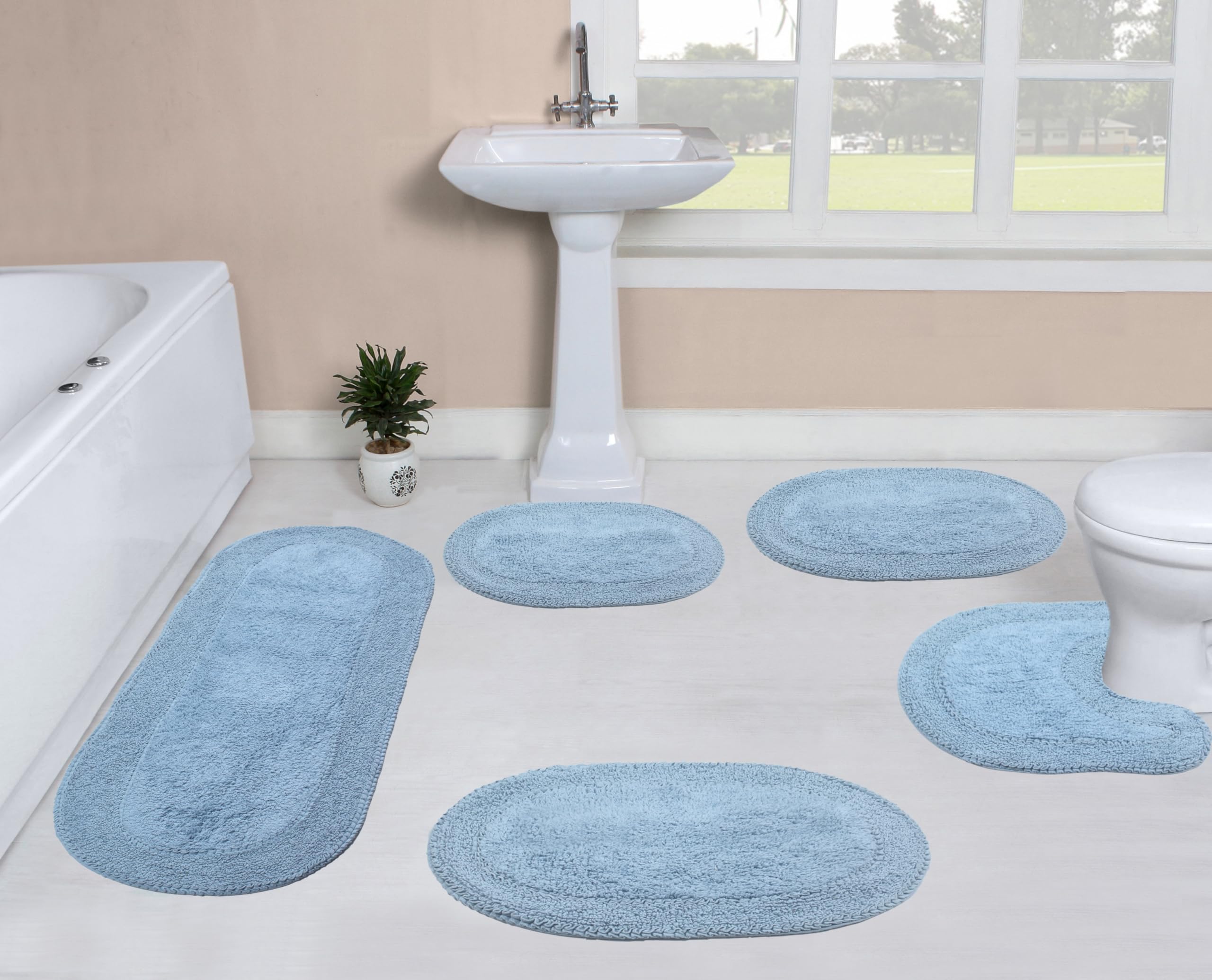 Home Weavers Double Ruffle 100% Cotton Bathroom Rugs Set - Ultra Soft, Absorbent & Washable Non-Slip Bath Mat for Bathroom & Kitchen - 17