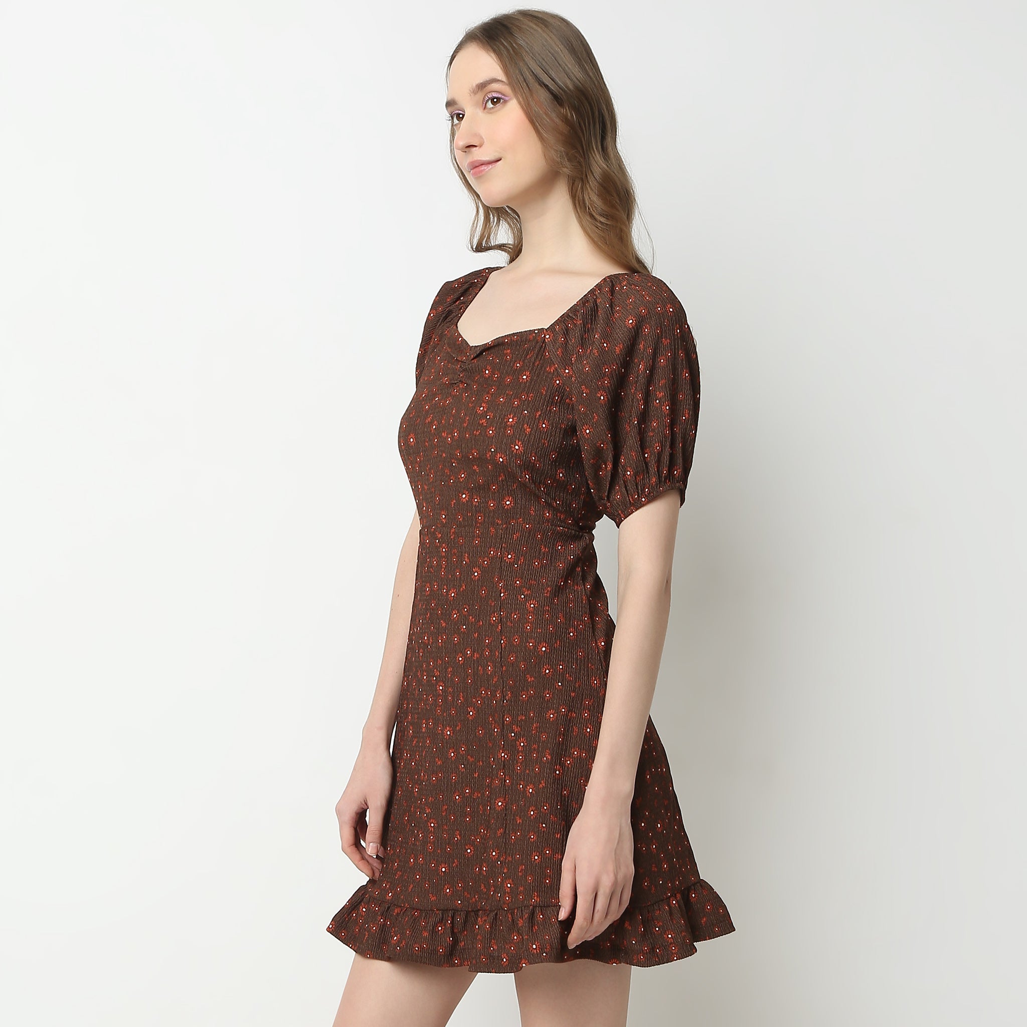 Flare Fit Printed Short Sleeve Square Neck Above Knee Knit Dress for Women - Summer Casual Bodycon Dress for Beach, Party & Date Night