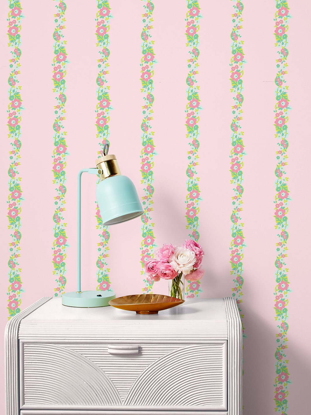 Barbie™ Floral Stripe Wallpaper - Green Piggy Bank Design | Perfect for Girls' Room Decor & Nursery Wall Covering
