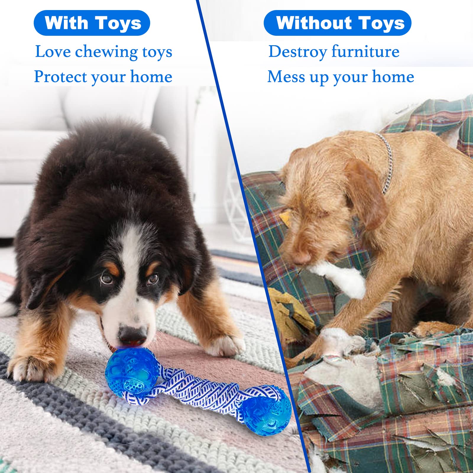 **LWBMG 5 Pack Indestructible Dog Rope Chew Toys – Durable Puppy Teething Toys for Small, Medium & Large Dogs – Tug of War & Boredom Relief – Convex Cotton Rope & Rubber Design – Perfect for Playtime, Training & Dental Health**