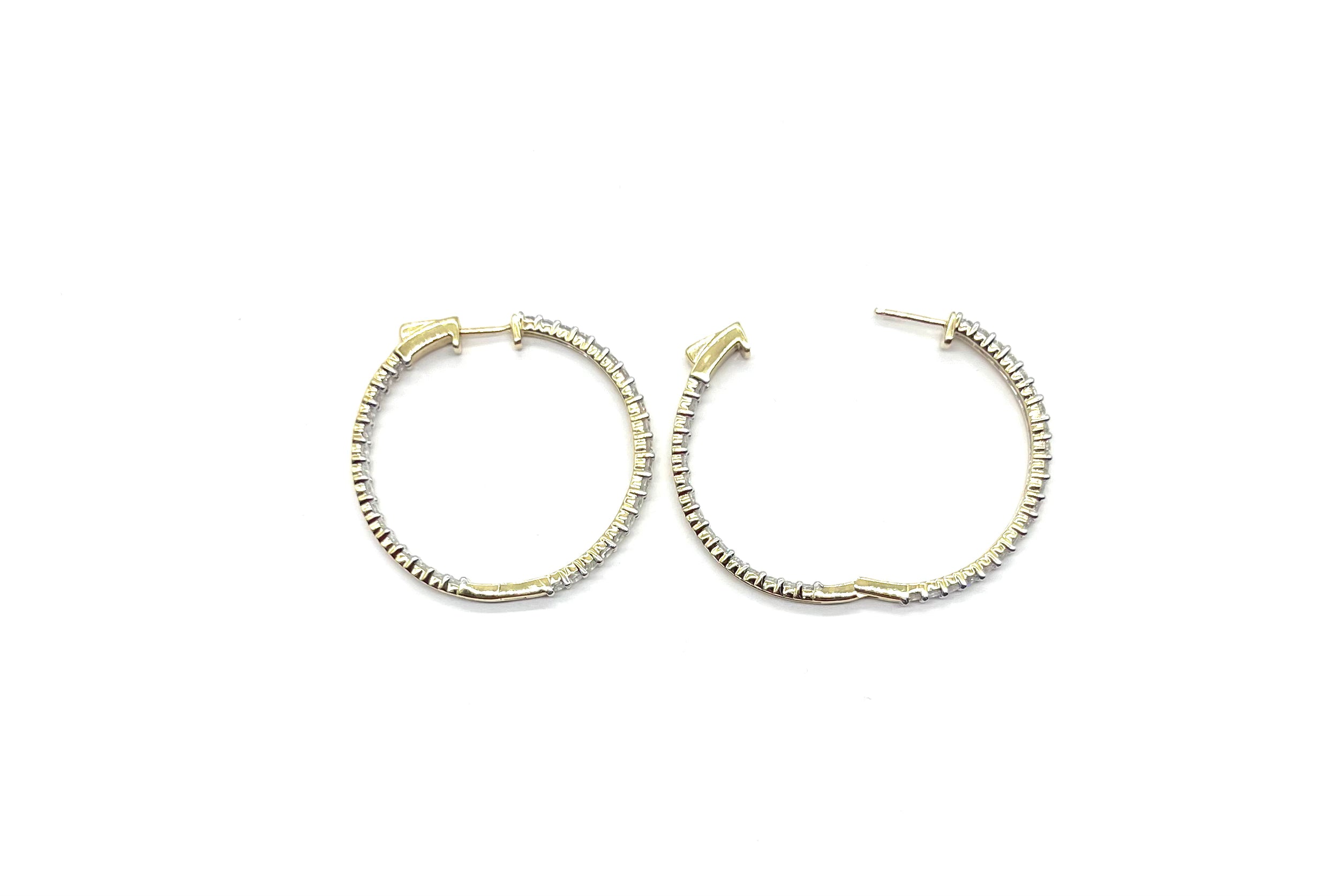 3ctw Diamond In and Out Hoop Earrings for Women - 14K Gold Plated Cubic Zirconia Studded Hoops - Elegant Everyday & Party Jewelry Gift