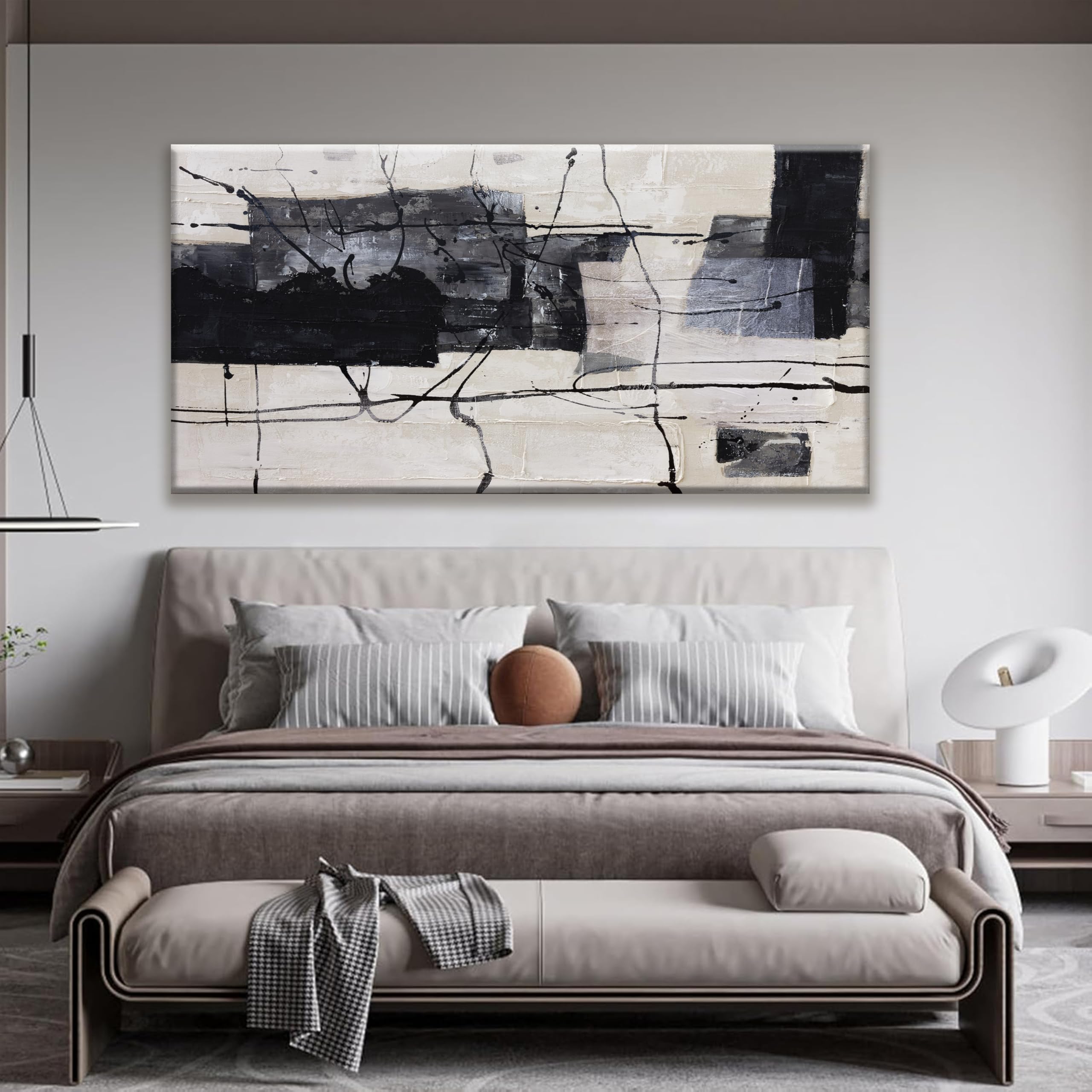 Large Abstract Wall Art Canvas Painting - Black & White Modern Home Decor for Living Room, Bedroom, Dining Room - 29x58 Inch Framed Wall Decor - Perfect for Contemporary Spaces & Office Wall Art