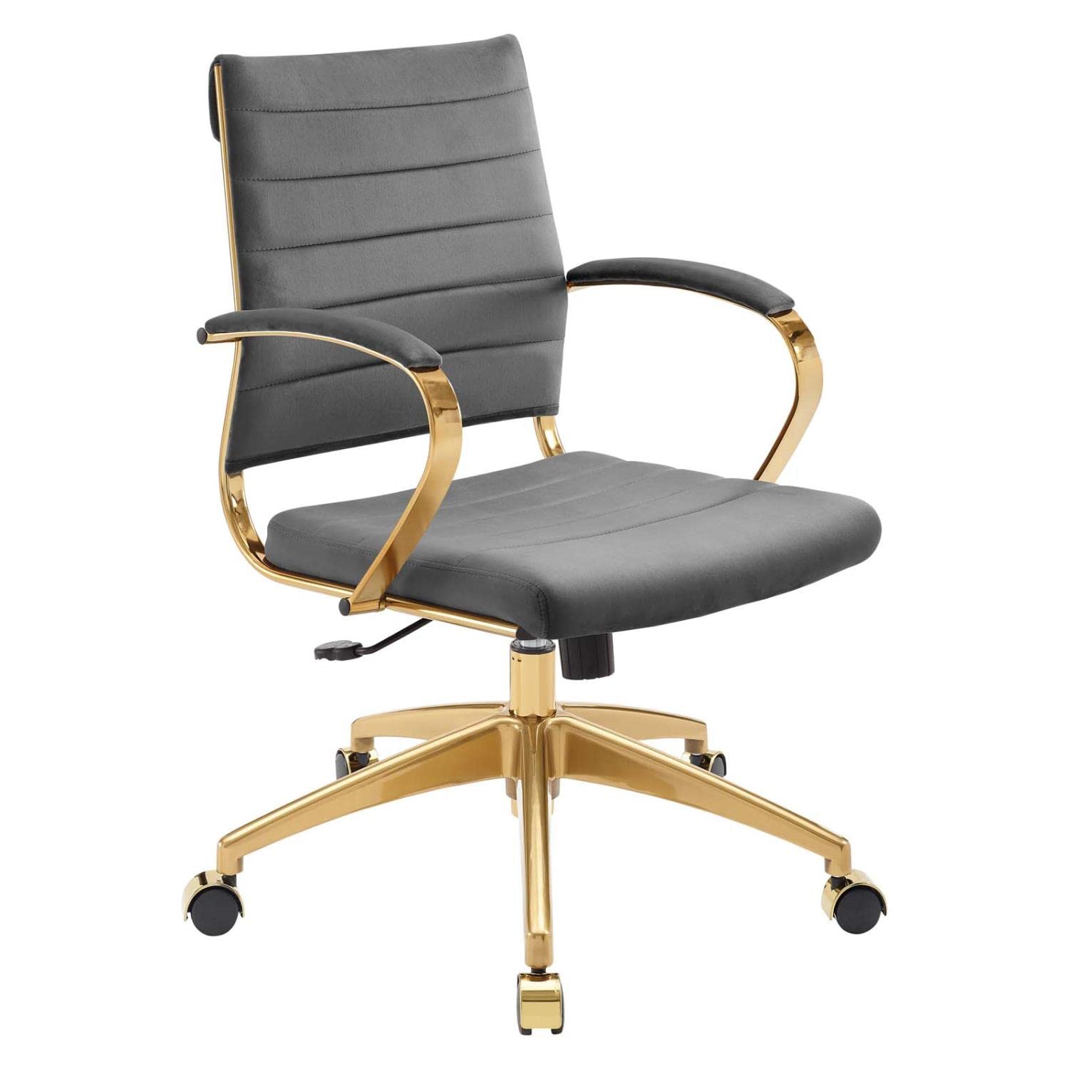 Modway Jive Ribbed Performance Velvet Office Chair - Gray Mid Back Swivel Computer Desk Chair for Home & Office Workspace, Gaming & Study