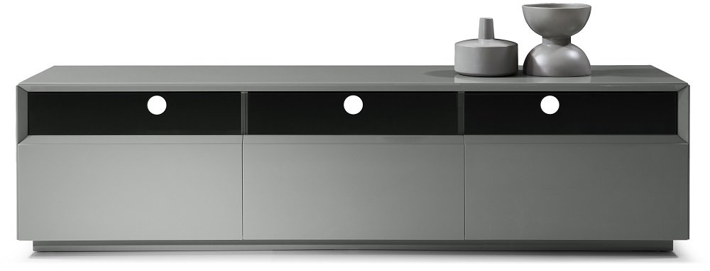 J and M Furniture TV023 Grey Gloss TV Stand - Modern Entertainment Center with Storage for Living Room, Bedroom & Home Theater