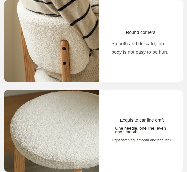 Premium Oak Solid Wood Makeup Stool with Soft Lamb Velvet Upholstery - Perfect for Vanity, Dressing Table & Bedroom Decor