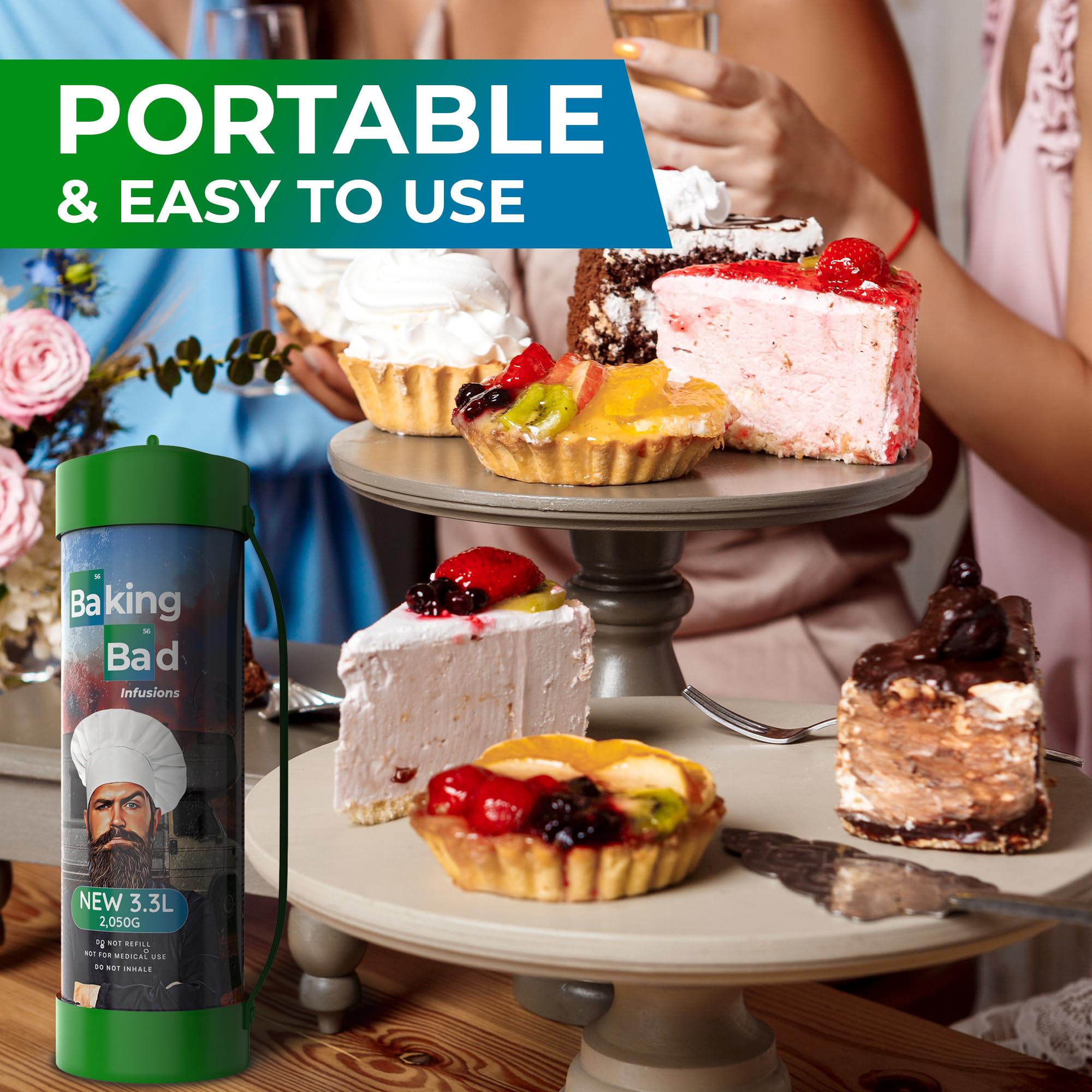 Nitrous Oxide Whipped Cream Chargers (3.3L) - Premium N2O Cartridges for Baking, Cocktails & Drink Infusions | Professional Grade Cream Dispenser Tanks | Perfect for Home Bars, Coffee Shops & Dessert Making