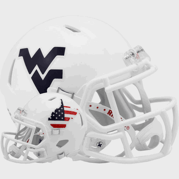 West Virginia Mountaineers NCAA Mini Speed Football Helmet - White with Stars and Stripes Design | Collectible Sports Memorabilia for Fans, Game Room Decor, and Tailgating Accessories