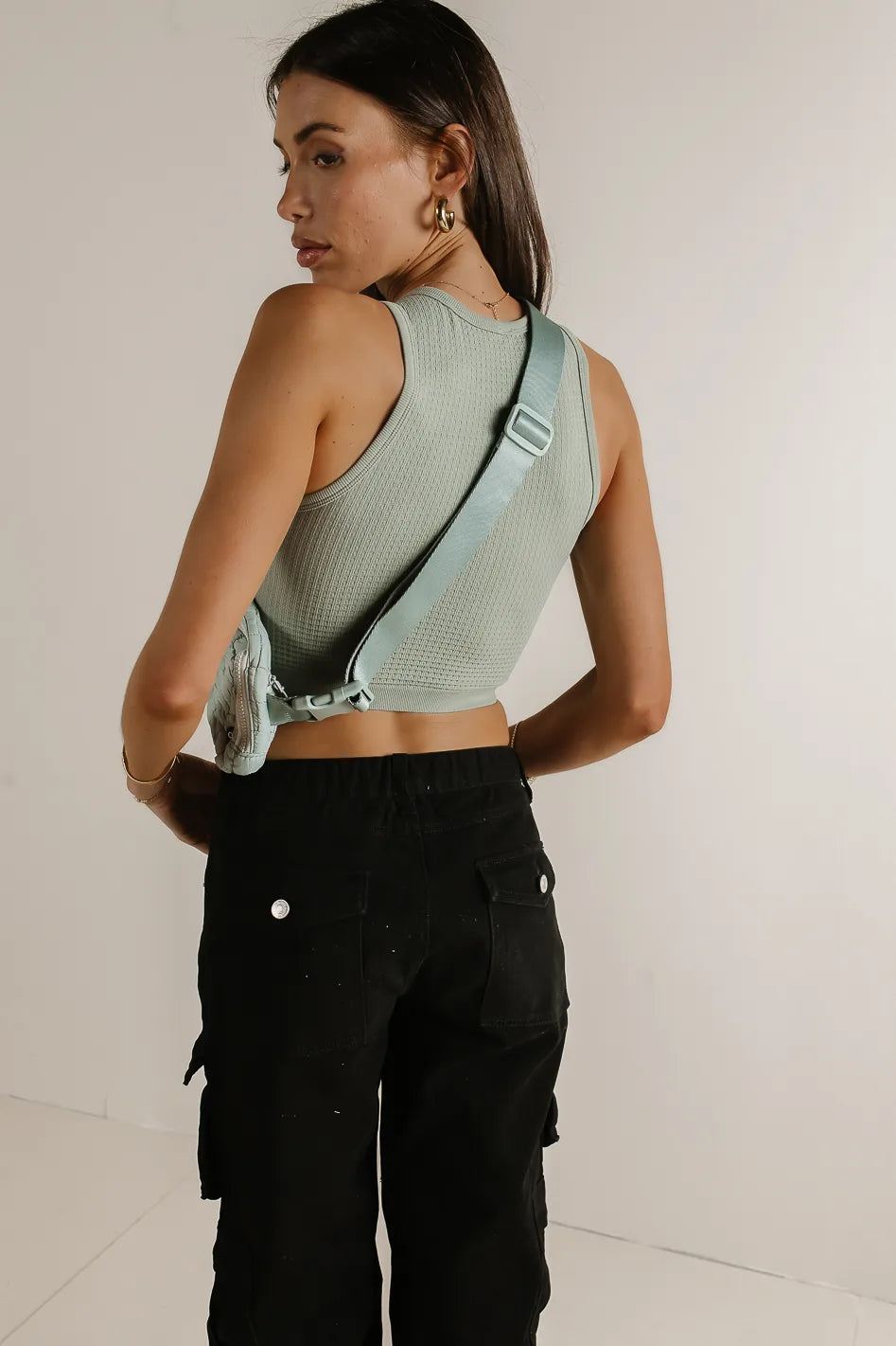 Ines Waffle Knit Tank Top for Women - Soft Sage Green Ribbed Sleeveless Shirt | Perfect for Summer Outfits, Beach Wear & Casual Layering