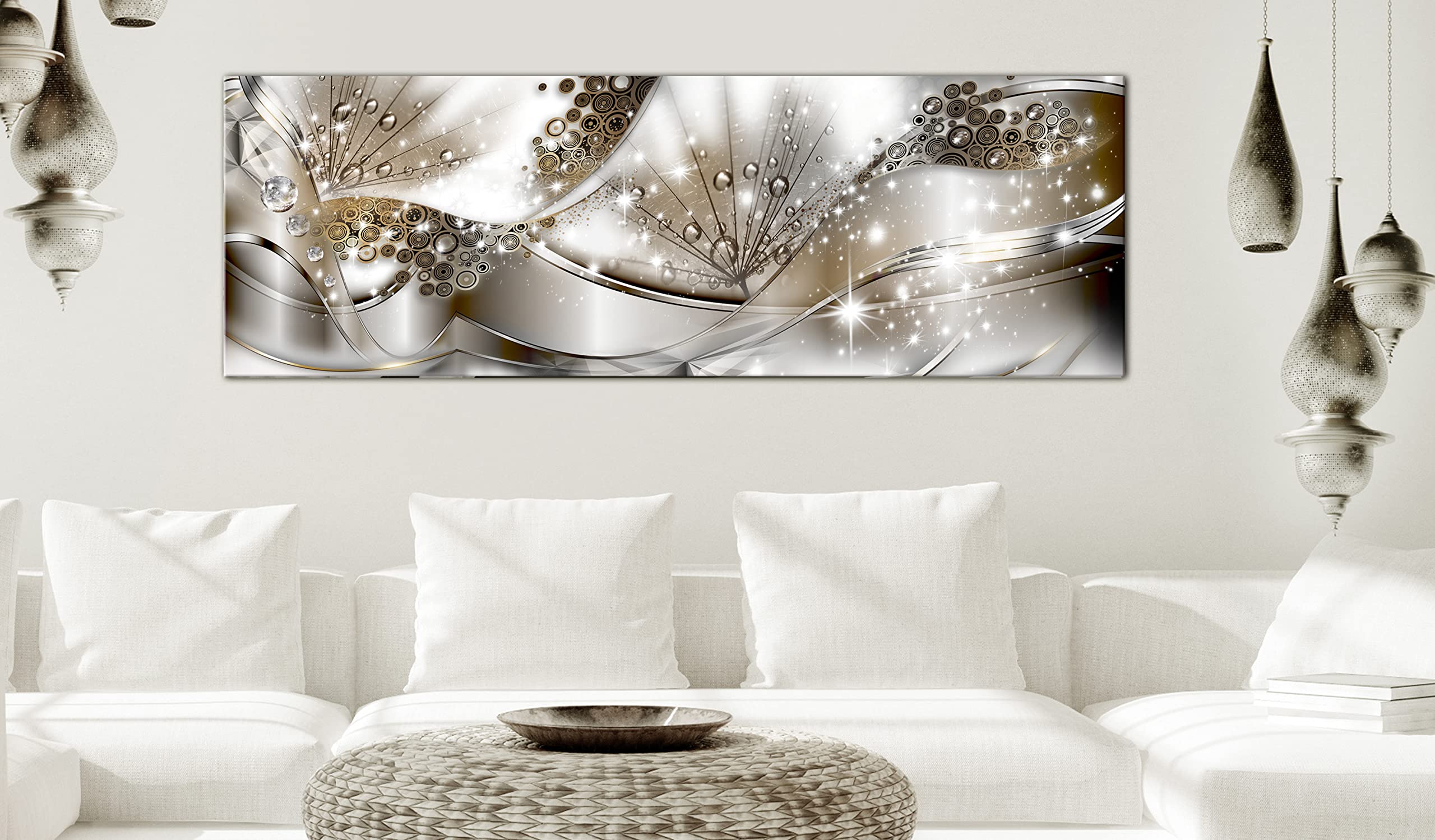 Artgeist Acoustic Canvas Wall Art Print - 47x16 Inch Abstract Soundproof Painting with Acoustic Foam | Modern Dandelion Flower Design in Diamond Beige | Home Office Decor, Studio Sound Absorption, Living Room Wall Art