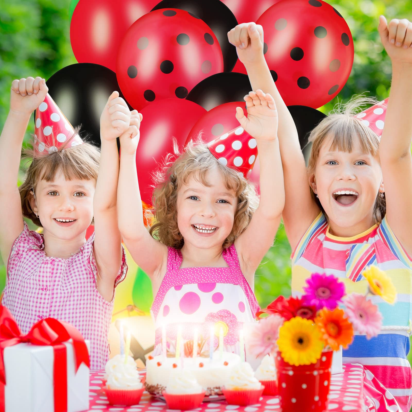 100-Piece Polka Dot Latex Balloons - Ladybug & Strawberry Design for Party Decorations, Birthday, Wedding Supplies (12 Inch & 10 Inch Mixed Style) - Perfect for Baby Showers, Bridal Showers, and Festive Celebrations