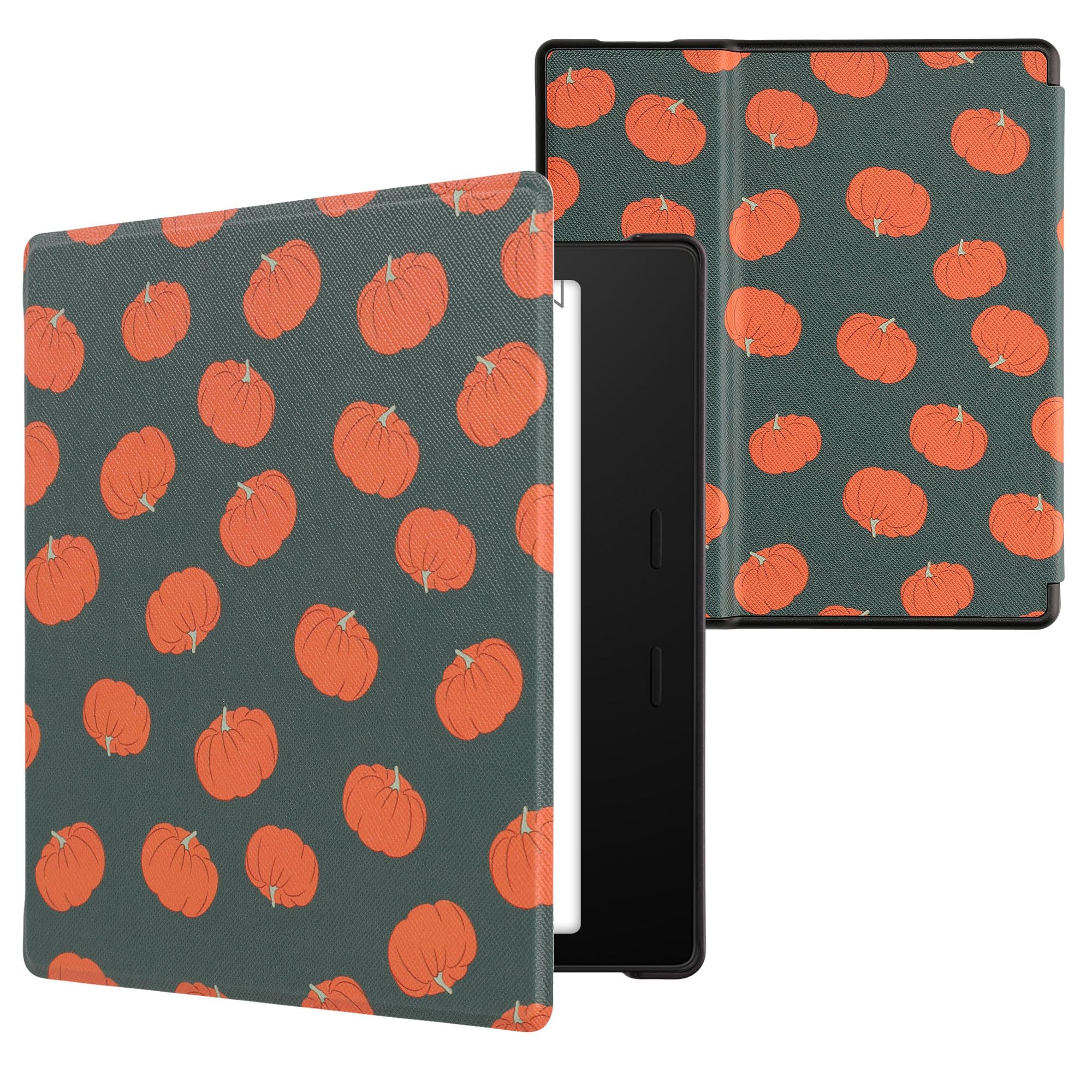 kwmobile Kindle Oasis 10th Gen Case - Premium eReader Cover for Amazon Kindle Oasis 10th Generation (2019 Release) - Pumpkin Orange/Green/Light Green - Perfect for Reading, Travel & Daily Protection