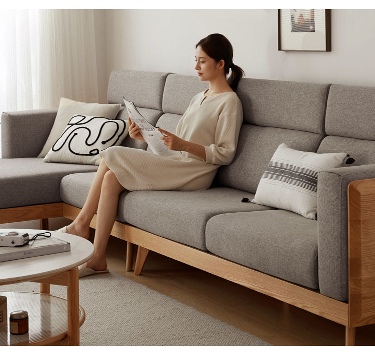 Oak & Ash Solid Wood Modern Fabric Sofa - Contemporary Living Room Furniture for Comfortable Lounging & Stylish Home Decor