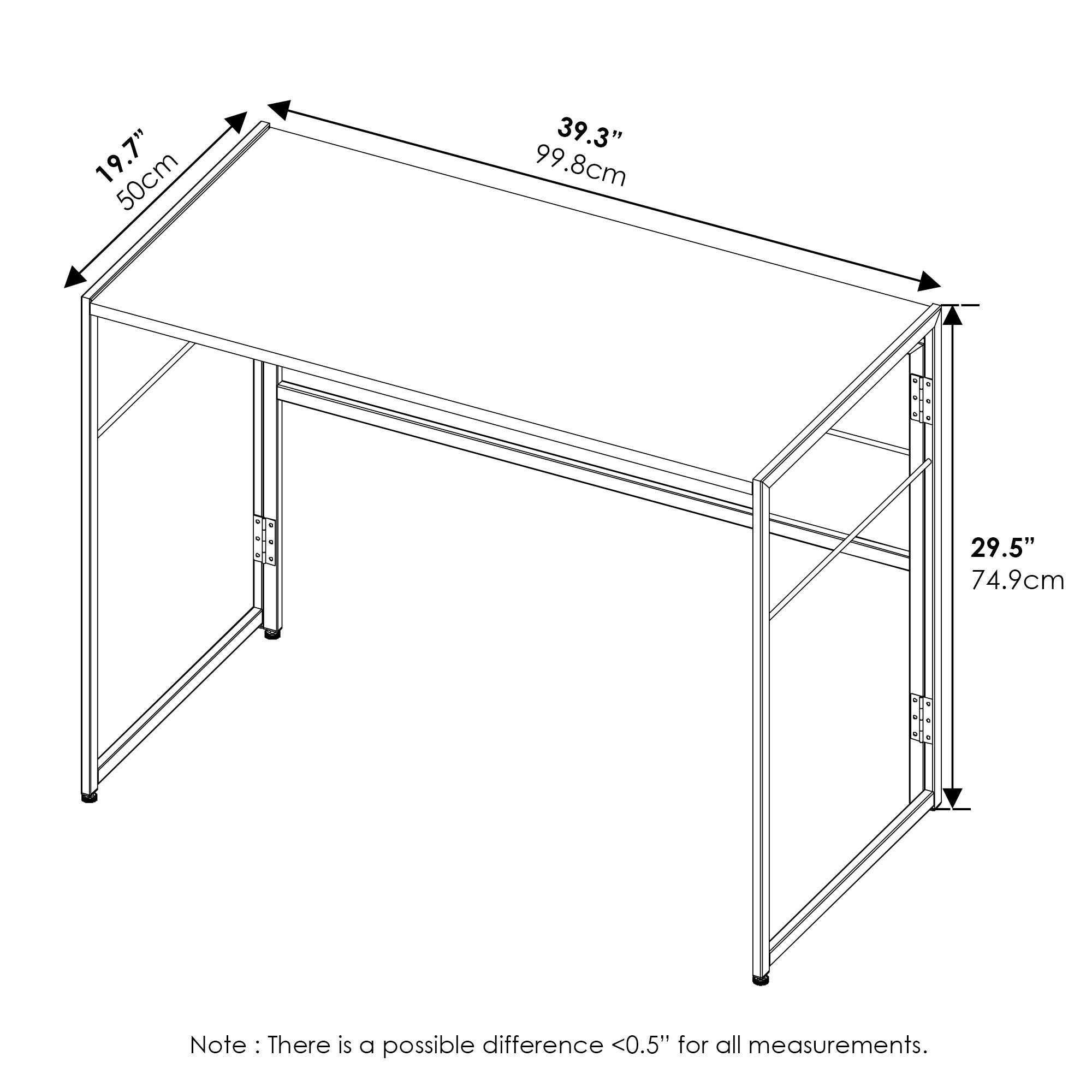 Furinno Riau No-Tool Assembly Folding Metal Computer Desk - 39 Inch, Sonoma Oak & Black Finish | Perfect for Home Office, Gaming & Small Spaces