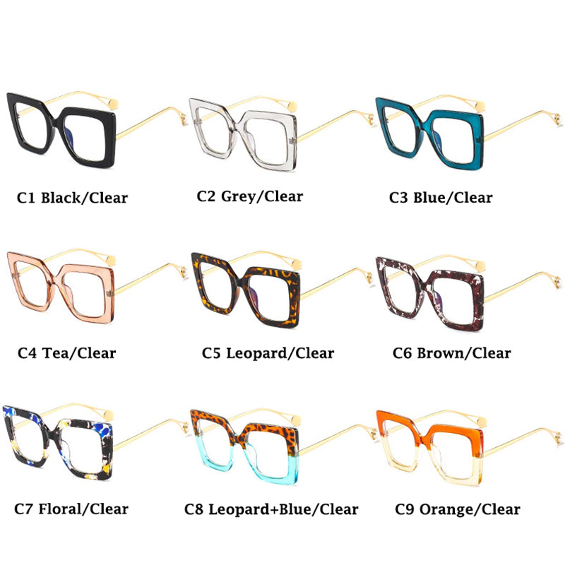 Trendy Square Glasses Frames for Women - Oversized Luxury Clear Lens Eyeglasses | Fashionable Reading Glasses, Perfect for Office, Dating & Daily Wear