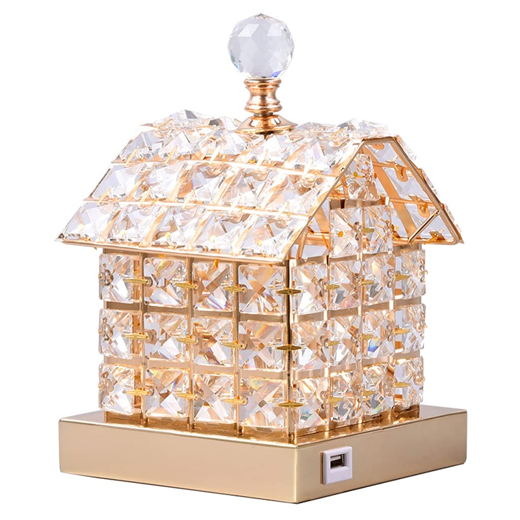 Crystal Table Lamp - Modern Minimalist Golden Bedside Lamp for Bedroom, Living Room & Office | Romantic Night Light & Home Decor
