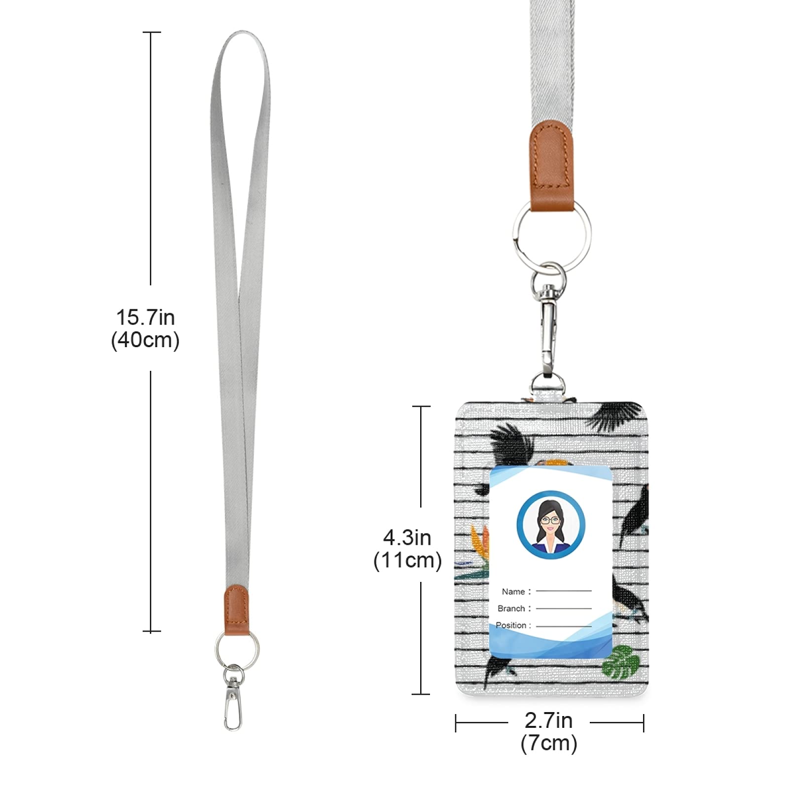 Toucans ID Badge Holder with Lanyard - Vertical Leather for Office & School