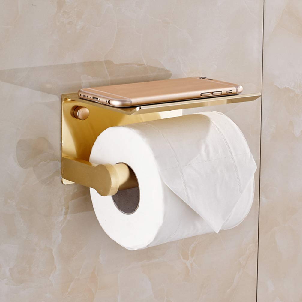 Stainless Steel Wall Mounted Toilet Paper Holder with Phone Stand - Multifunctional Bathroom Organizer for Toilet Tissue, Towels & Smartphones - Space Saving Design for Home, Bathroom & Office Use