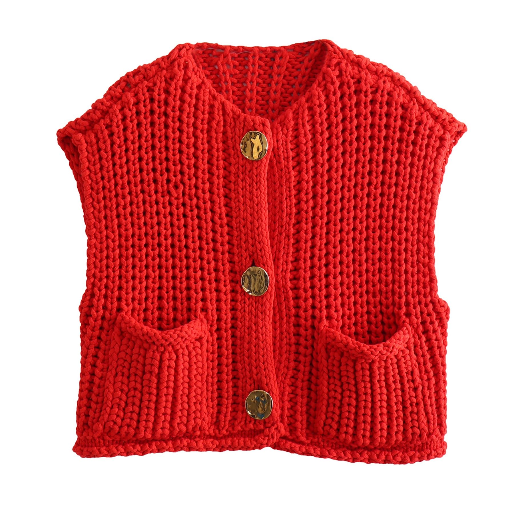 Women's Sleeveless Cropped Cardigan - Casual Chunky Knit Button Down Open Front Sweater Vest with Pockets | Perfect for Spring Layering, Office Wear & Weekend Outfits