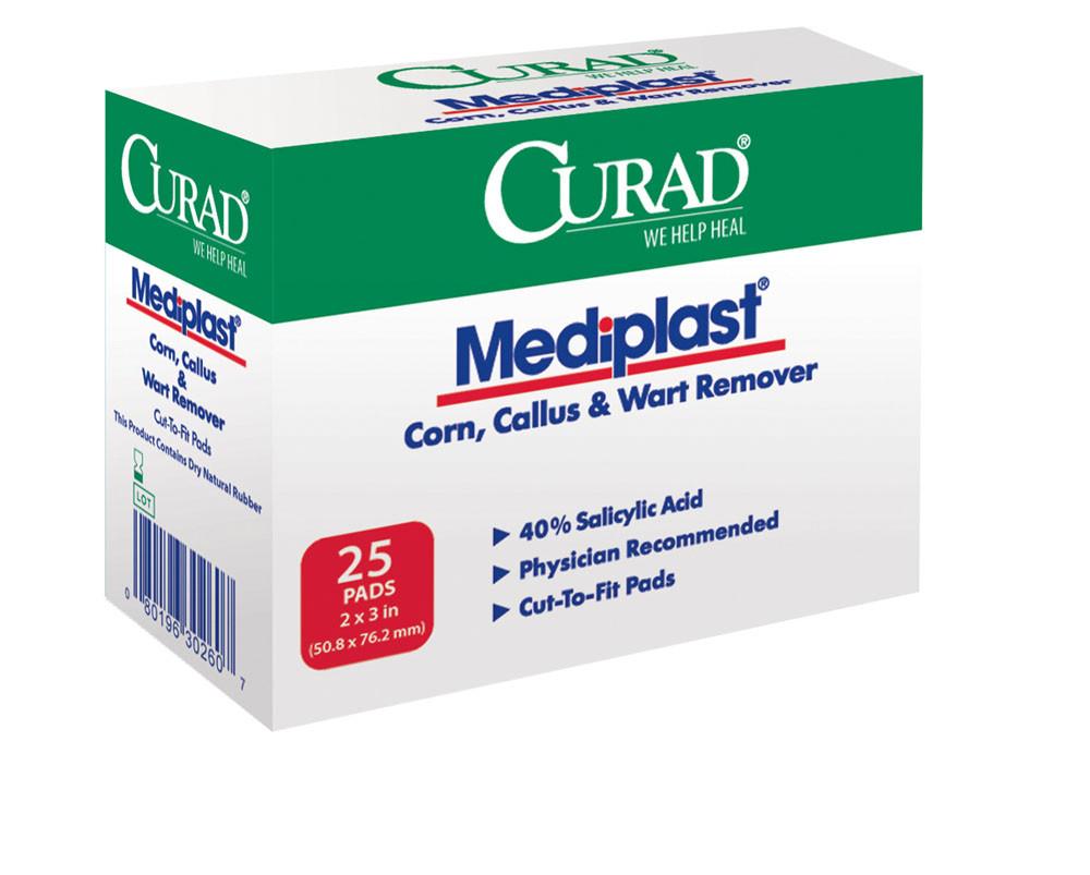 Curad MediPlast Corn, Callus & Wart Remover Pads - 25 Count Box | Fast Pain Relief for Feet & Hands | Perfect for Home Pedicures & Foot Care