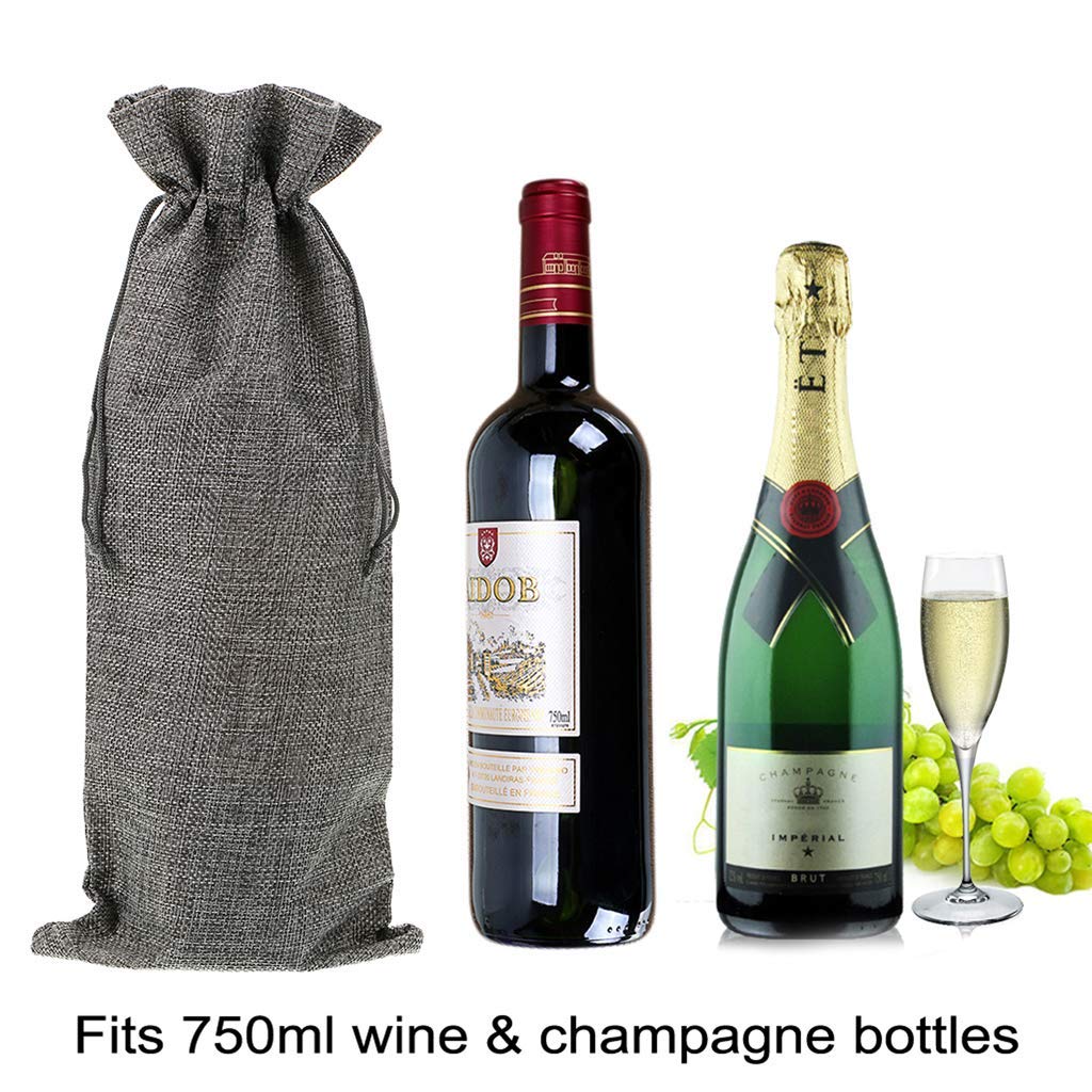 10-Piece Reusable Burlap Wine Gift Bags with Drawstring - Eco-Friendly Linen Champagne Bags for Liquor Bottles - Perfect for Wine Tasting, Christmas, Weddings, Housewarming, Birthdays & Holiday Parties (Grey) - Elegant & Sustainable Party Favors for Any Celebration