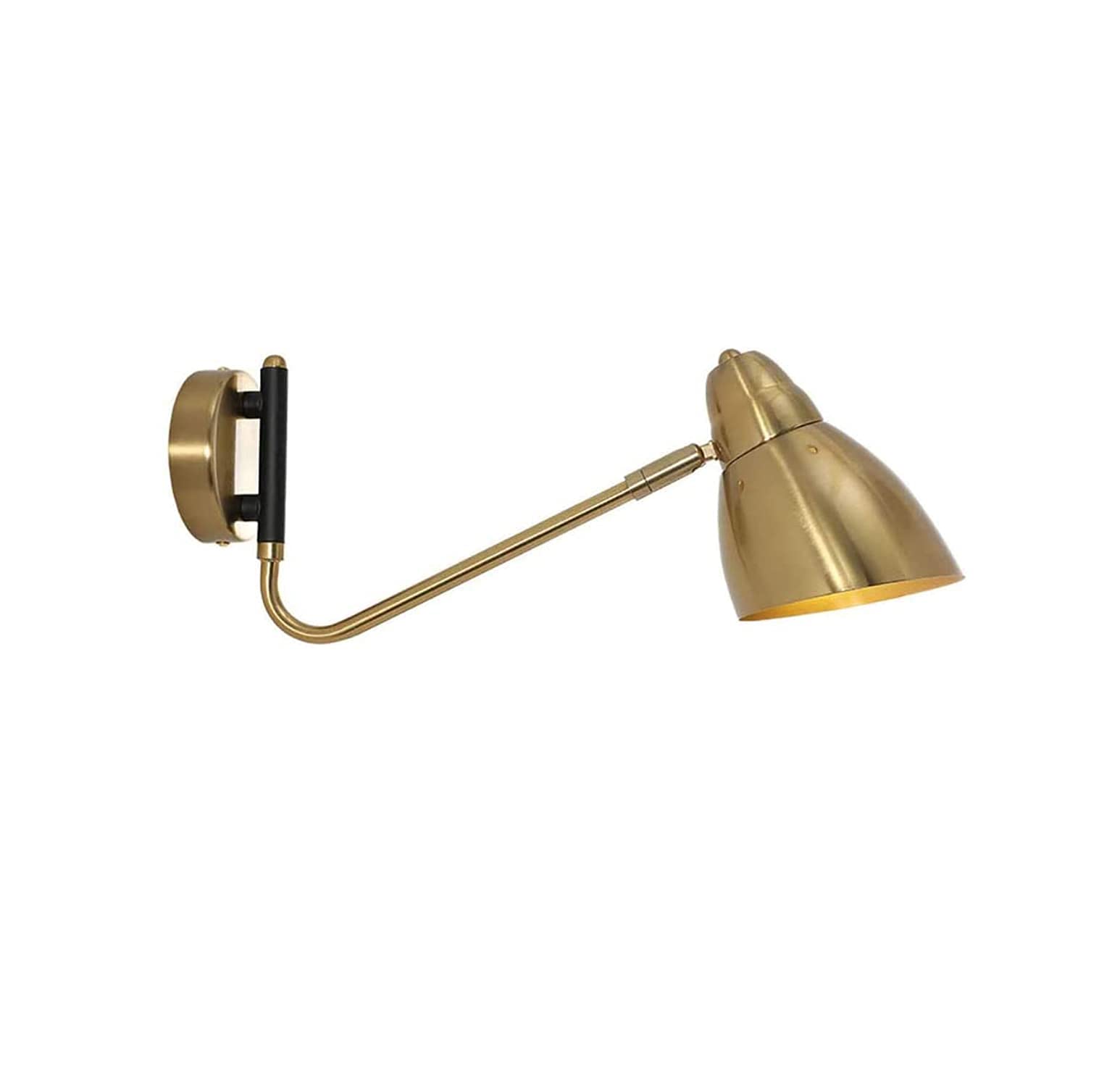 FGART Adjustable Brass Metal Wall Lamp - Flexible Arm Reading Light with Switch for Bedroom, Living Room & Dining Room | Indoor E27 Wall Sconce for Bedside, Study & Relaxation Areas