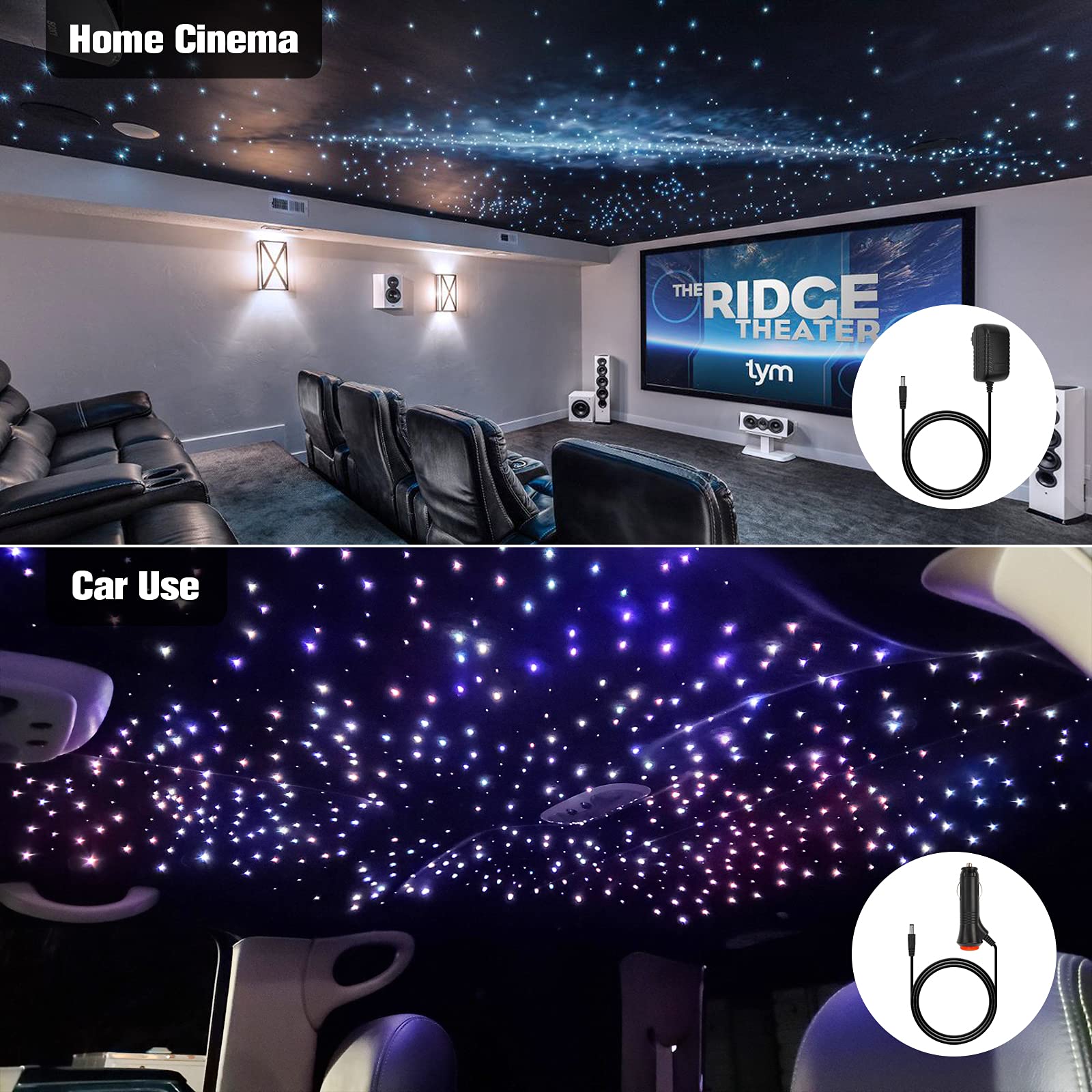 CHINLY 32W 800-Piece Twinkle Bluetooth RGBW LED Fiber Optic Star Ceiling Light Kit with APP/Remote Control, 0.03in 13.1ft - Includes Adapter, Cigarette Lighter & 10 Crystals - Perfect for Car Headliner, Home Theater, Bedroom & Ceiling Decor