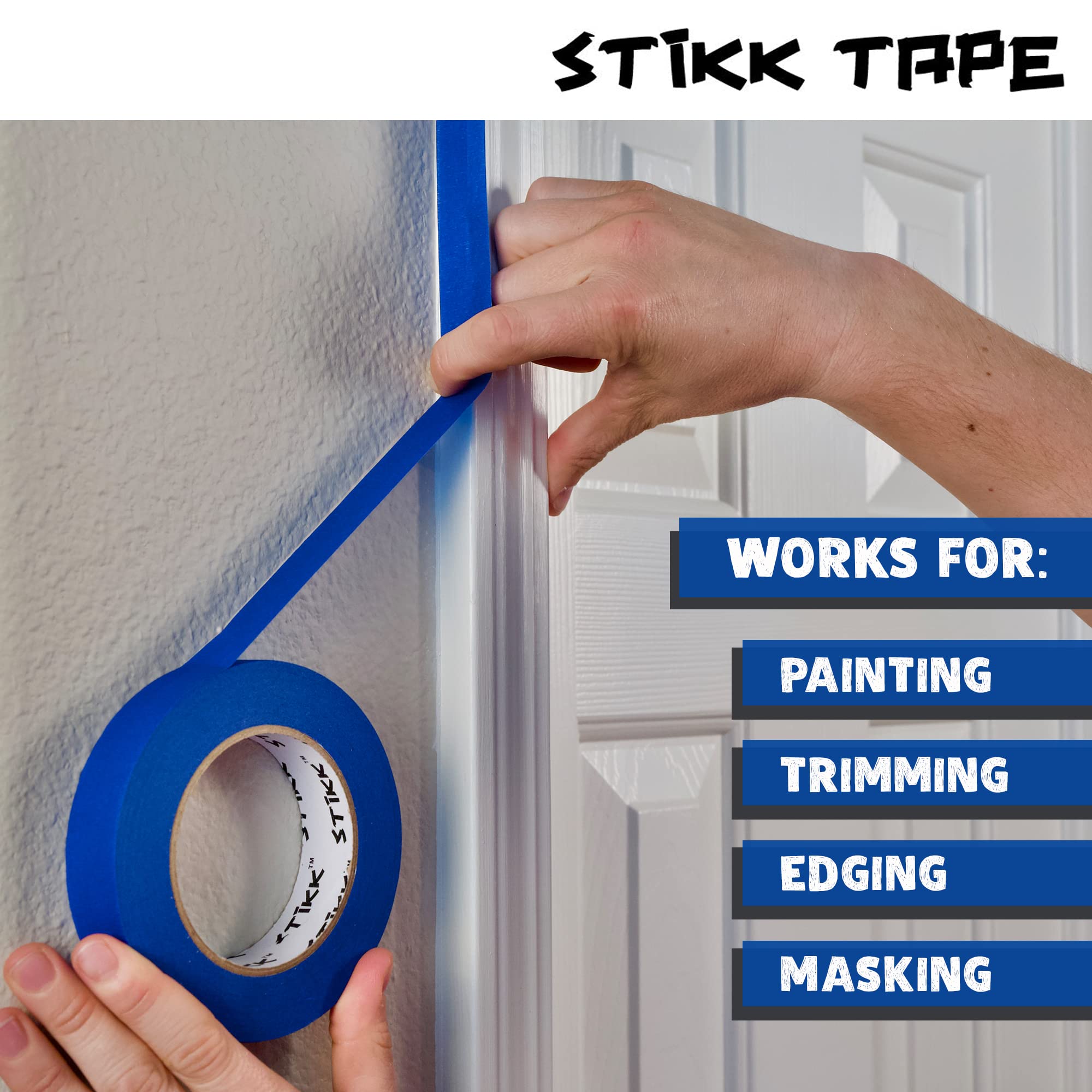 STIKK Premium Painter's Tape 5-Pack - 1.5 Inch x 60 Yards Blue Painters Tape for Walls, Trim & Ceilings - Residue-Free Masking Tape for DIY Painting Projects - Perfect for Home Renovation, Wall Art & Professional Painting Jobs