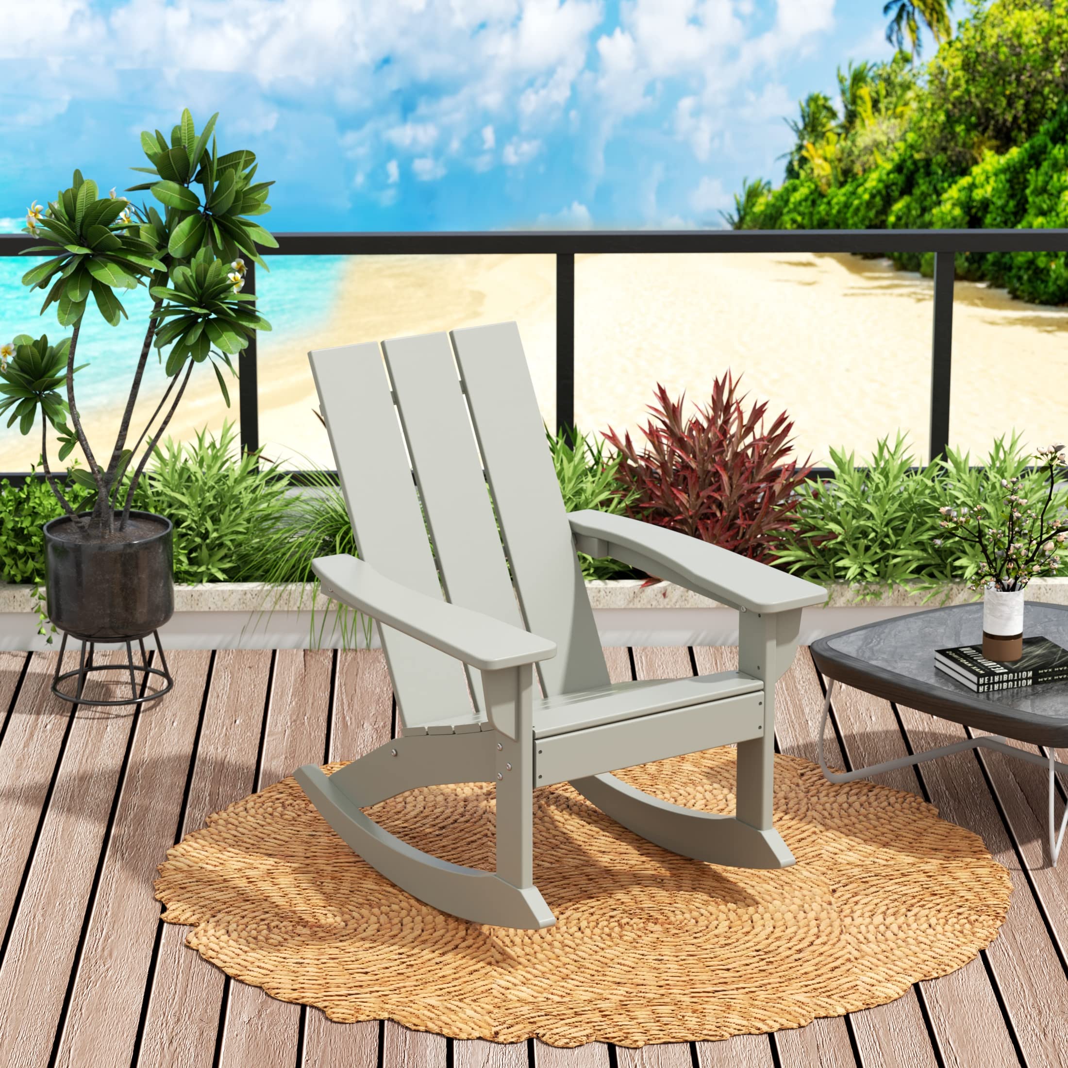 **WO Home Furniture 4-Piece Patio Rocking Chair Set - Modern Outdoor HDPE UV-Resistant Rocking Chairs (Sand) - Perfect for Backyard, Garden, and Poolside Relaxation**