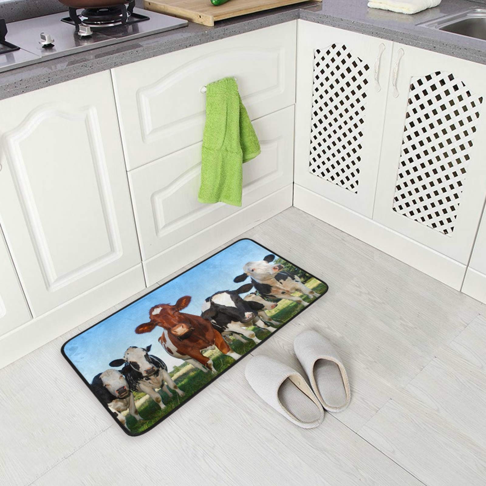 MOYYO Anti-Fatigue Kitchen Mat - Non-Slip Cow Print Floor Rug, Oil & Stain Resistant, Easy to Clean - Comfortable Cushion for Standing - Perfect for Kitchen, Bathroom, Indoor/Outdoor Entryway & High-Traffic Areas