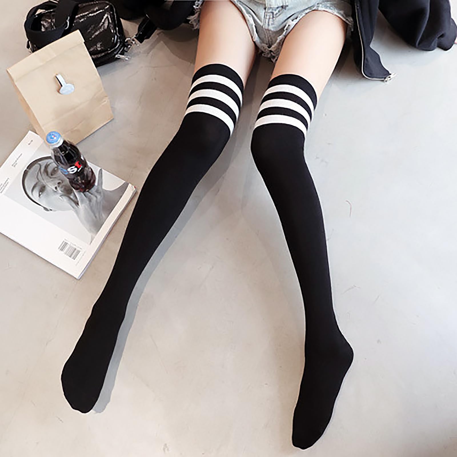 KEYRI 2 Pairs Women's Knee High Socks - Soft Calf Stockings for Girls & Women, Mid-Thigh Silk Socks with 3 Stripes, One Size Fits Most - Perfect for Casual Wear, Office Outfits and Winter Fashion