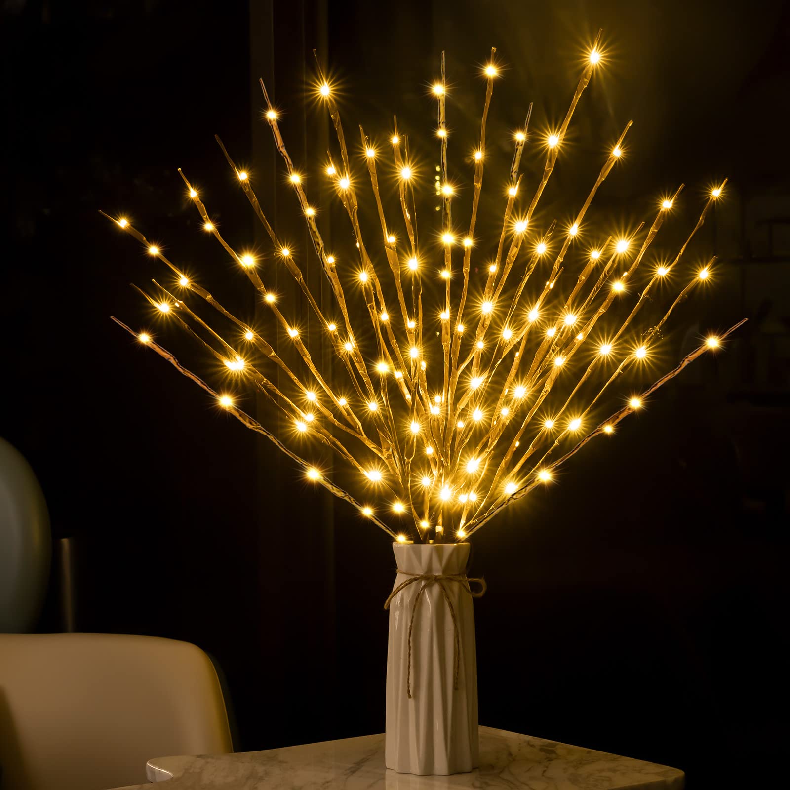 Twig Lights 2 Pack - 30Inch 20 LED Lighted Branches with Warm Yellow Willow Lights for Christmas Party, Indoor & Outdoor Vase Fireplace Decor | Perfect for Holiday Centerpieces, Wedding Decorations, and Cozy Home Ambiance (Warm Yellow Light)