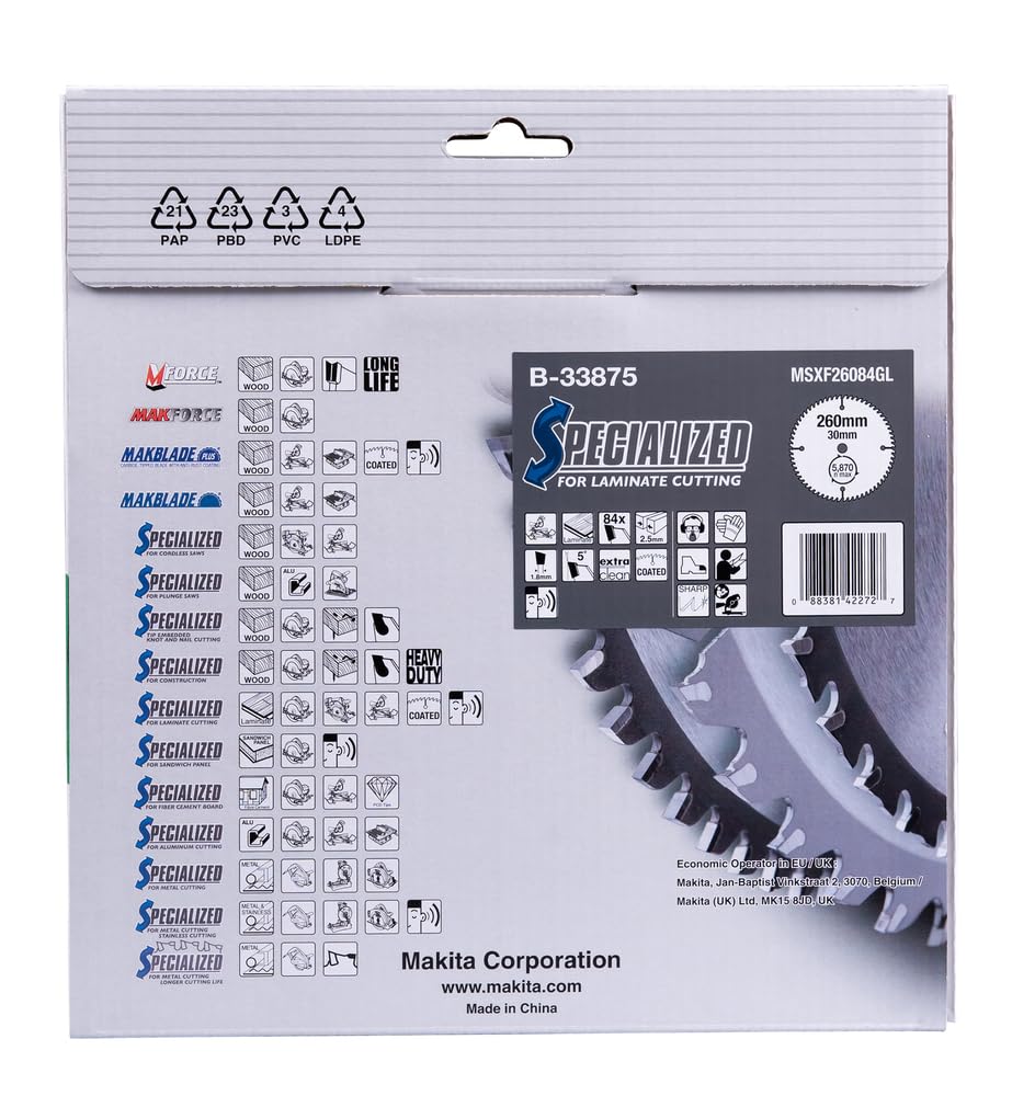 Makita B-33875 10.24-Inch 30mm 84-Tooth Titanium Carbide Saw Blade - Premium Woodworking & Carpentry Tool for Cutting Hardwood, Plywood & MDF - Perfect for Table Saws, Miter Saws & Circular Saws