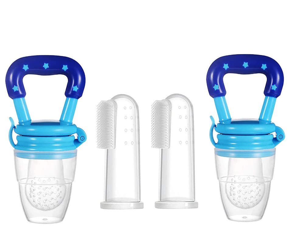 Baby Finger Toothbrush & Silicone Fruit Feeder Set - 3 Pack (2 Finger Brushes + 2 Feeders) for Infant Oral Care & Healthy Snacking | Perfect for Teething Relief & Introducing Solid Foods