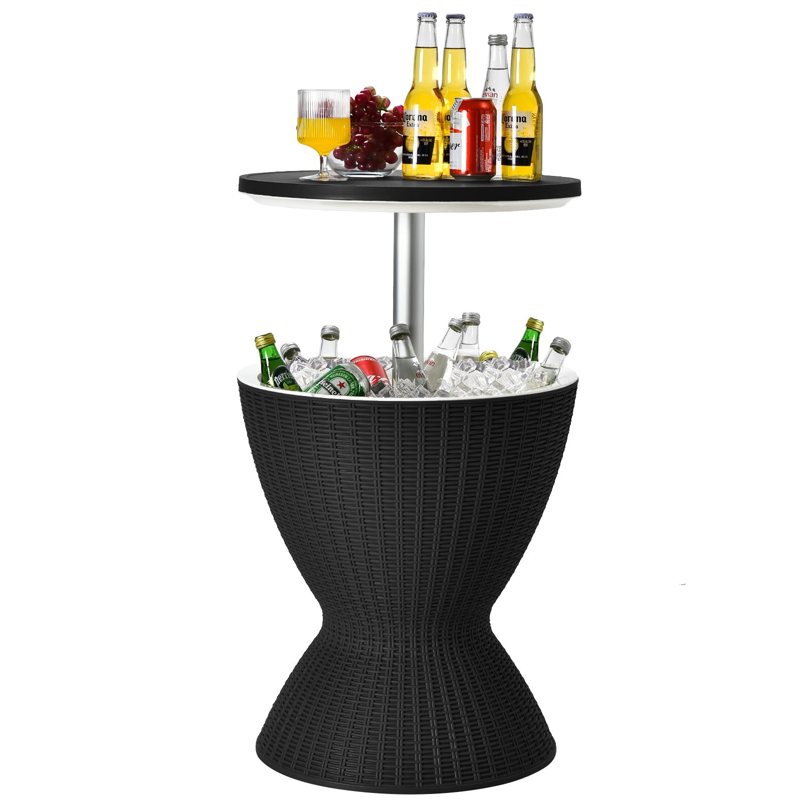 Byroce 8 Gallon Outdoor Cooler Side Table - Rattan Style Patio Bar Table with Built-in Beer & Wine Cooler - All-Weather Poolside & Hot Tub Cocktail Table for Backyard, Deck, BBQ Parties & Outdoor Entertaining
