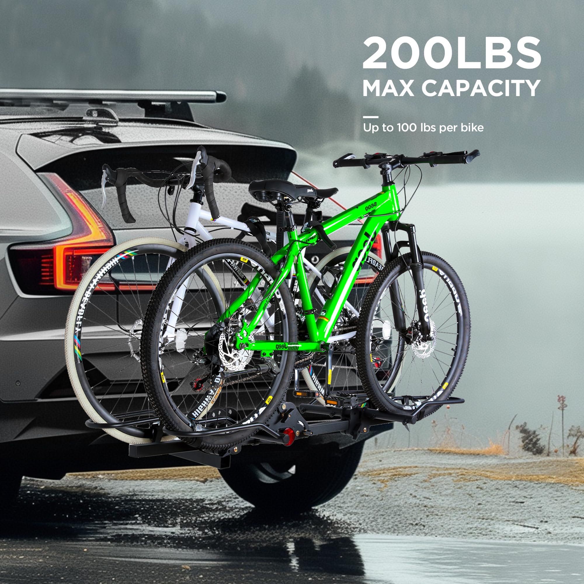 200 lbs. Capacity Hitch Mounted 2-Bike Rack with Lock - Fits Standard, Mountain & Fat Tire Bikes - Compatible with Cars, SUVs, Vans, RVs, Trailers & Trucks - Perfect for Road Trips, Camping & Outdoor Adventures
