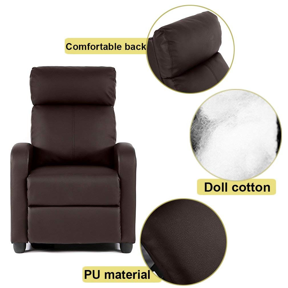 PU Leather Recliner Chair with High-Density Sponge, Wide Seat Living Room Lounge Chair - Brown Reclining Sofa for Home Theater, Office & Relaxation
