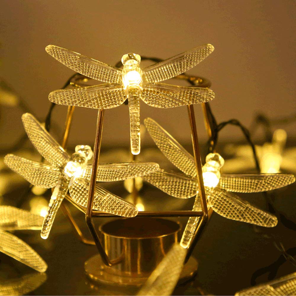 ASFSKY 50 LED Solar Dragonfly Lights Outdoor - Waterproof Warm White Garden Decor for Patio, Yard, Pathway & Landscape Lighting