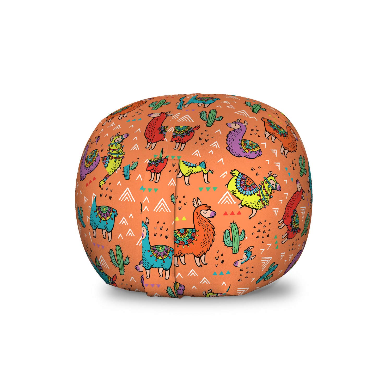 Ambesonne Cactus Toy Storage Bag Chair - Colorful Mexican Alpaca Design with Cartoon Characters, Washable Stuffed Animal Organizer, Small Multicolor | Perfect for Kids' Room, Nursery & Playroom Organization