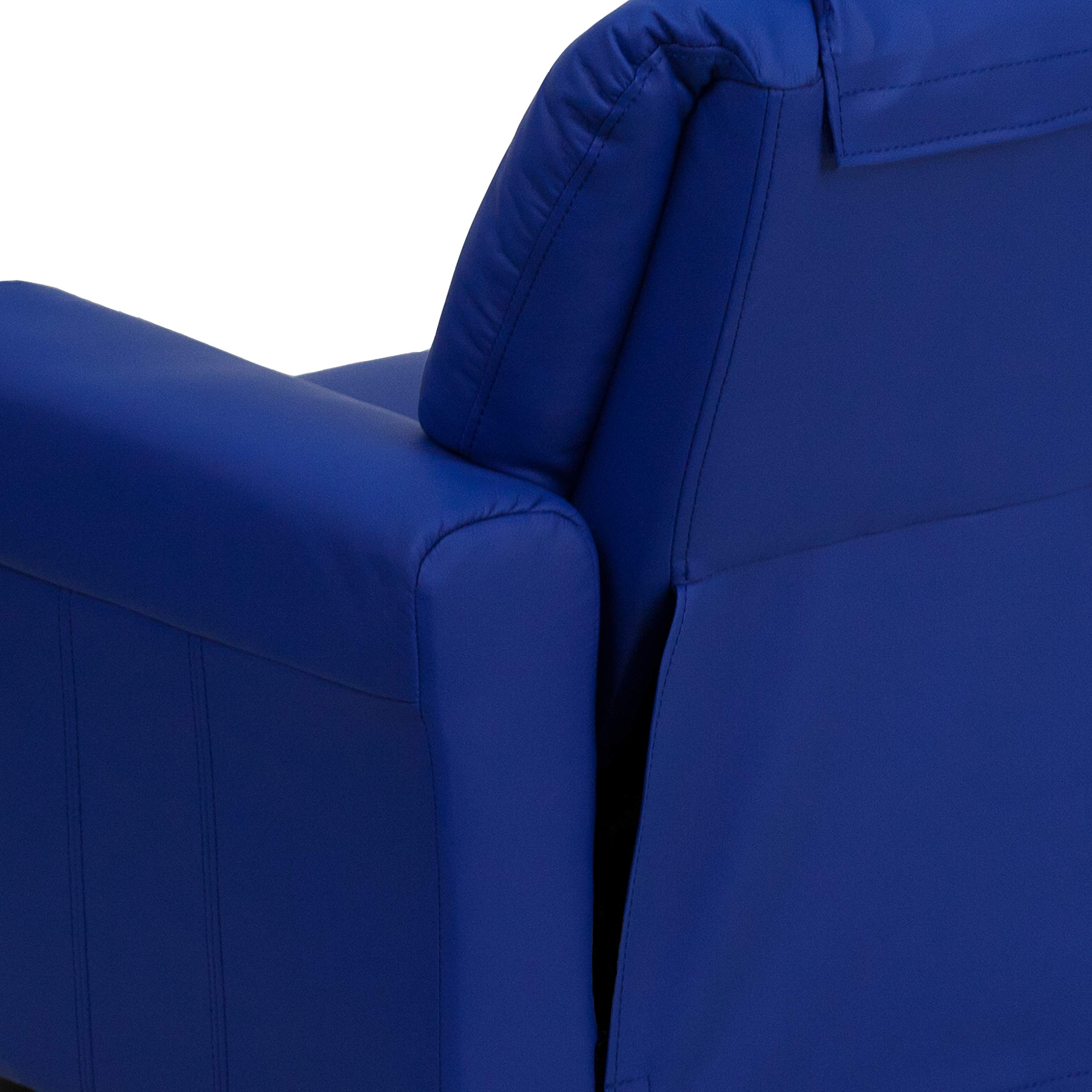 Blue Vinyl Kids Recliner Chair with Cup Holder & Headrest - Comfortable Children's Lounge Chair for Playroom, Bedroom or TV Watching
