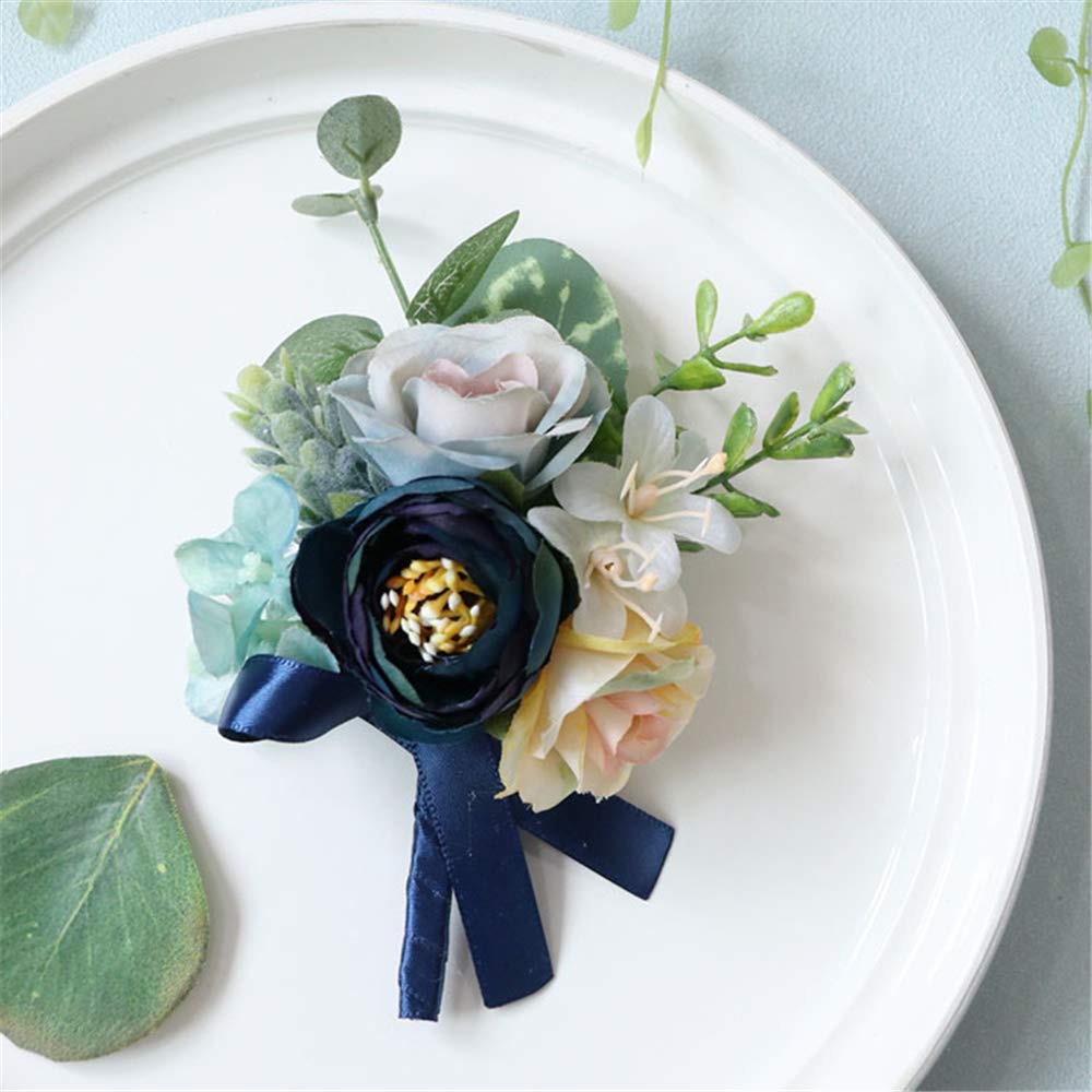 USIX 2-Piece Set Handmade Peony Rose Lapel Pin for Men - Navy Blue Boutonniere Brooch for Wedding Suits, Groom & Groomsmen | Perfect for Formal Events, Proms & Business Occasions