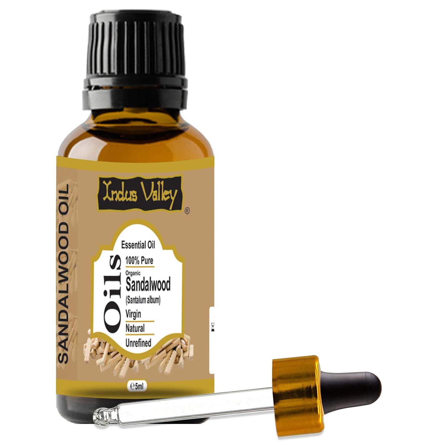 Pure Natural Organic Sandalwood Essential Oil for Skin & Hair Care - 100% Undiluted Chandan Oil - 5ml - Aromatherapy, Massage & Relaxation