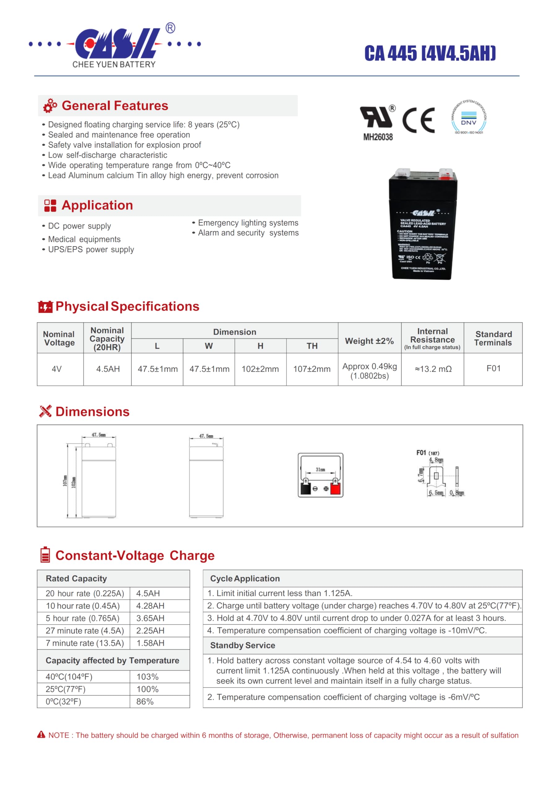 Casil 4V 4.5Ah AGM Rechargeable Solar Battery for Fi-Shock SS-440 & Zareba 2 Mile Electric Fence Charger - Perfect for Farm, Ranch & Livestock Fencing Systems