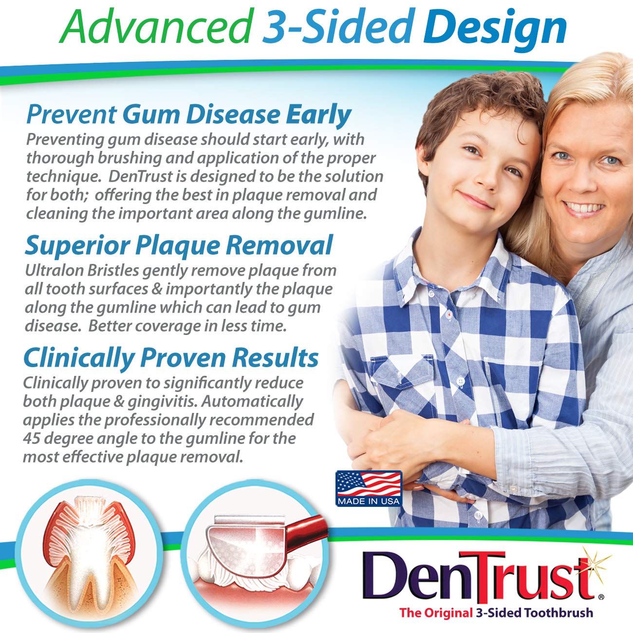 4-Pack Triple Clean 3-Sided Toothbrush for Kids & Adults | Made in USA | Gentle Cleaning for Teeth, Gums & Braces | Perfect for Children, Autism, Special Needs & Orthodontic Care | Ideal for Daily Oral Hygiene at Home & Travel