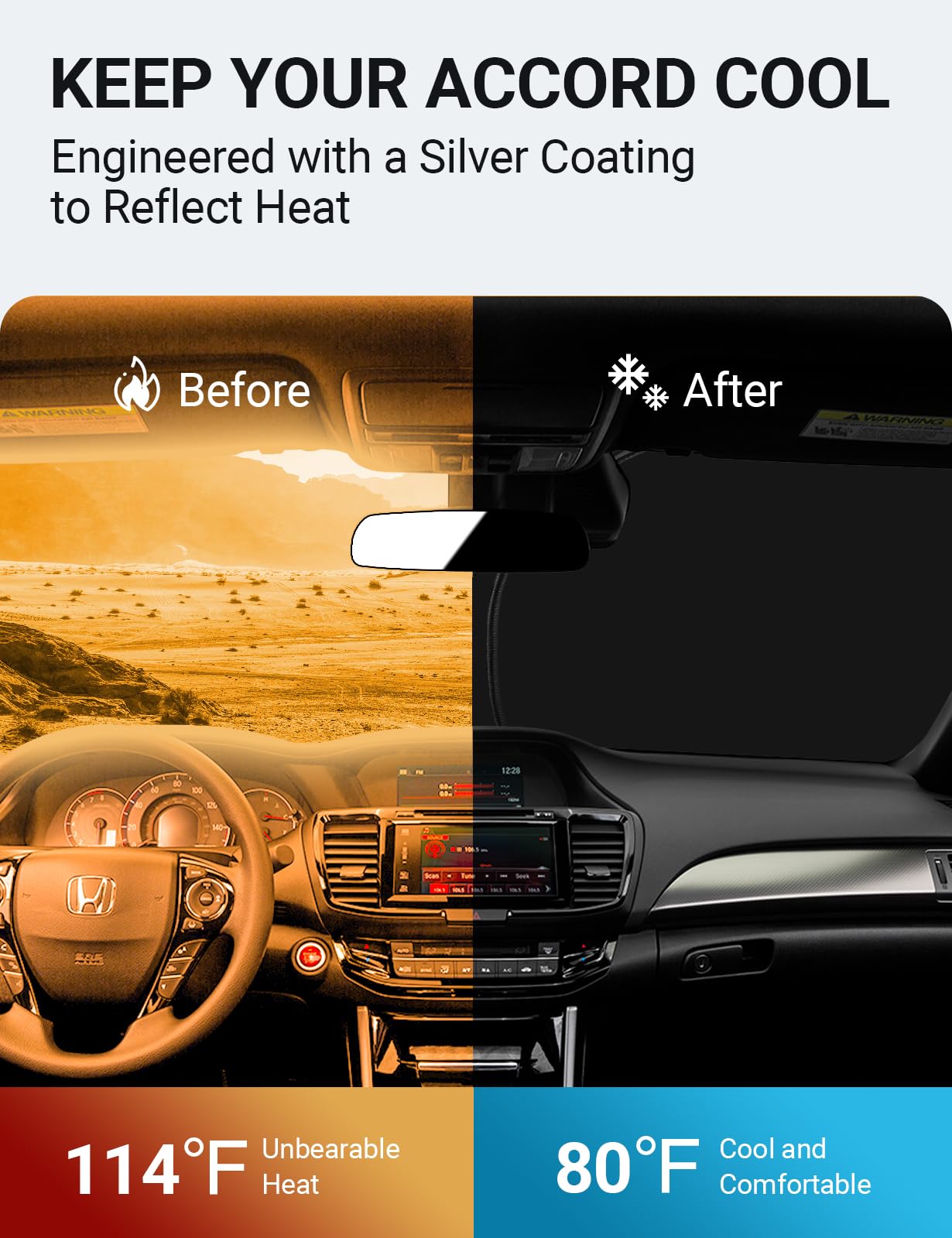 Proadsy 2025 Upgraded Foldable Car Windshield Sun Shade - Custom Fit for 2014-2017 Honda Accord Sedan (LX/Sport/EX/EX-L/Touring) | UV Protection & Heat Shield | Perfect for Summer Parking & Road Trips